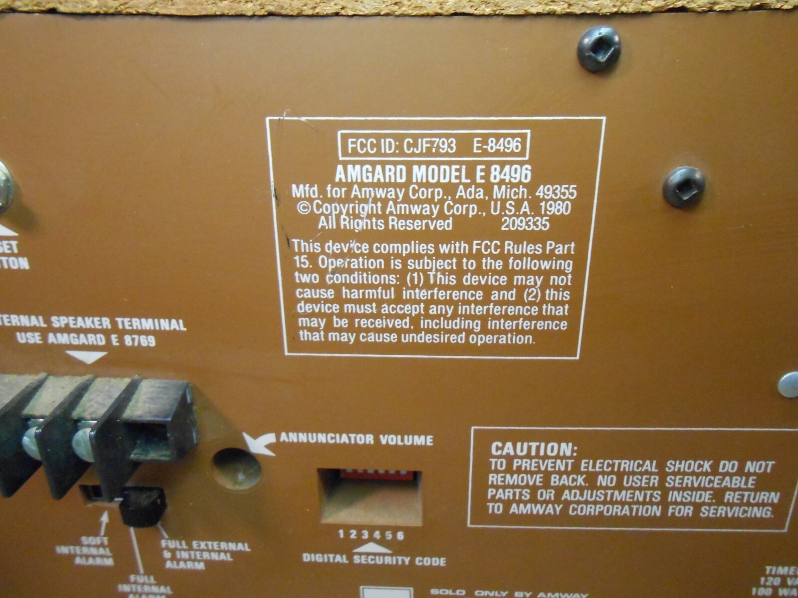Amway Amgard Perimeter Alarm Control Unit Only Model E-8496 – Vintage