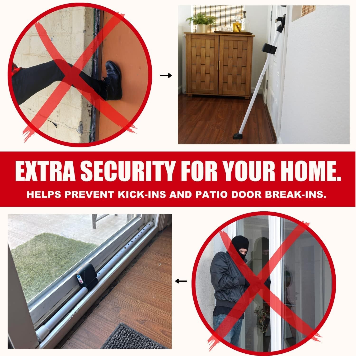 Rugged 2-in-1 Door Security Bar with 120dB Alarm – Protects Against Intrusions