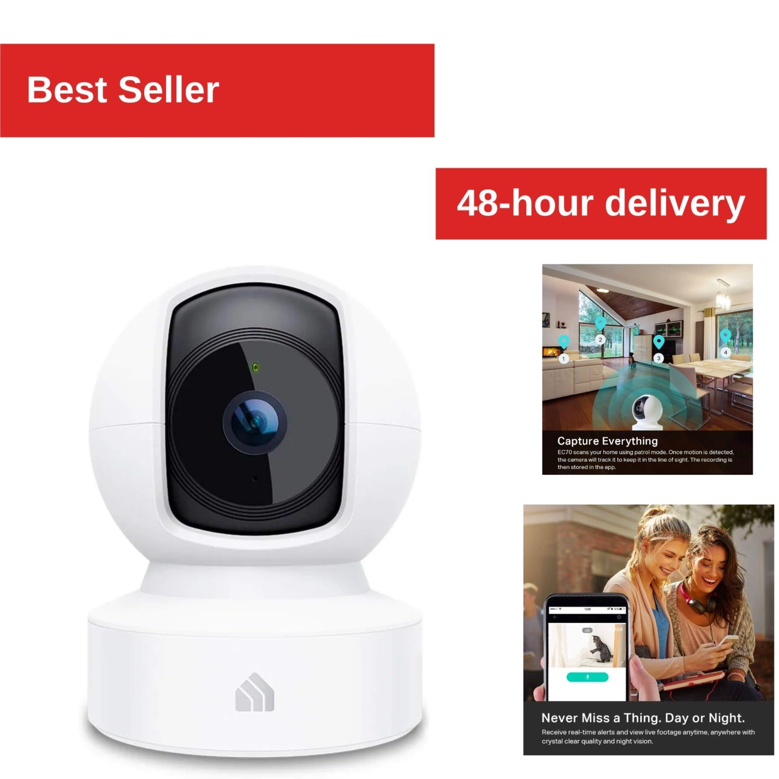 Kasa EC70 1080p Indoor Pan/Tilt Security Camera – Night Vision, 2-Way Audio
