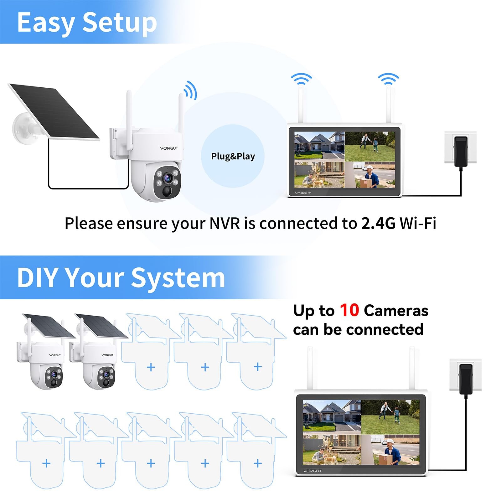 Solar Security Camera System Wireless Outdoor with 10CH 10″ LCD Monitor NVR,2…
