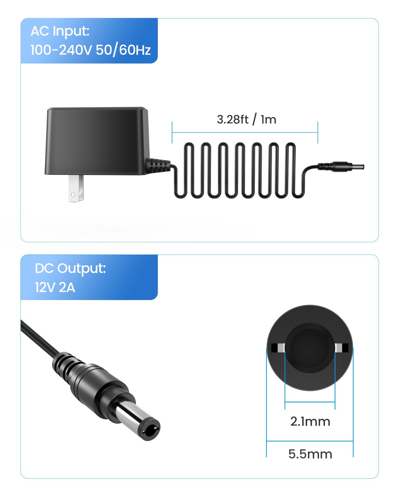 ZOSI DC 12V 2A 2000mA US CCTV Power Supply Adapter for Home Security Cam System