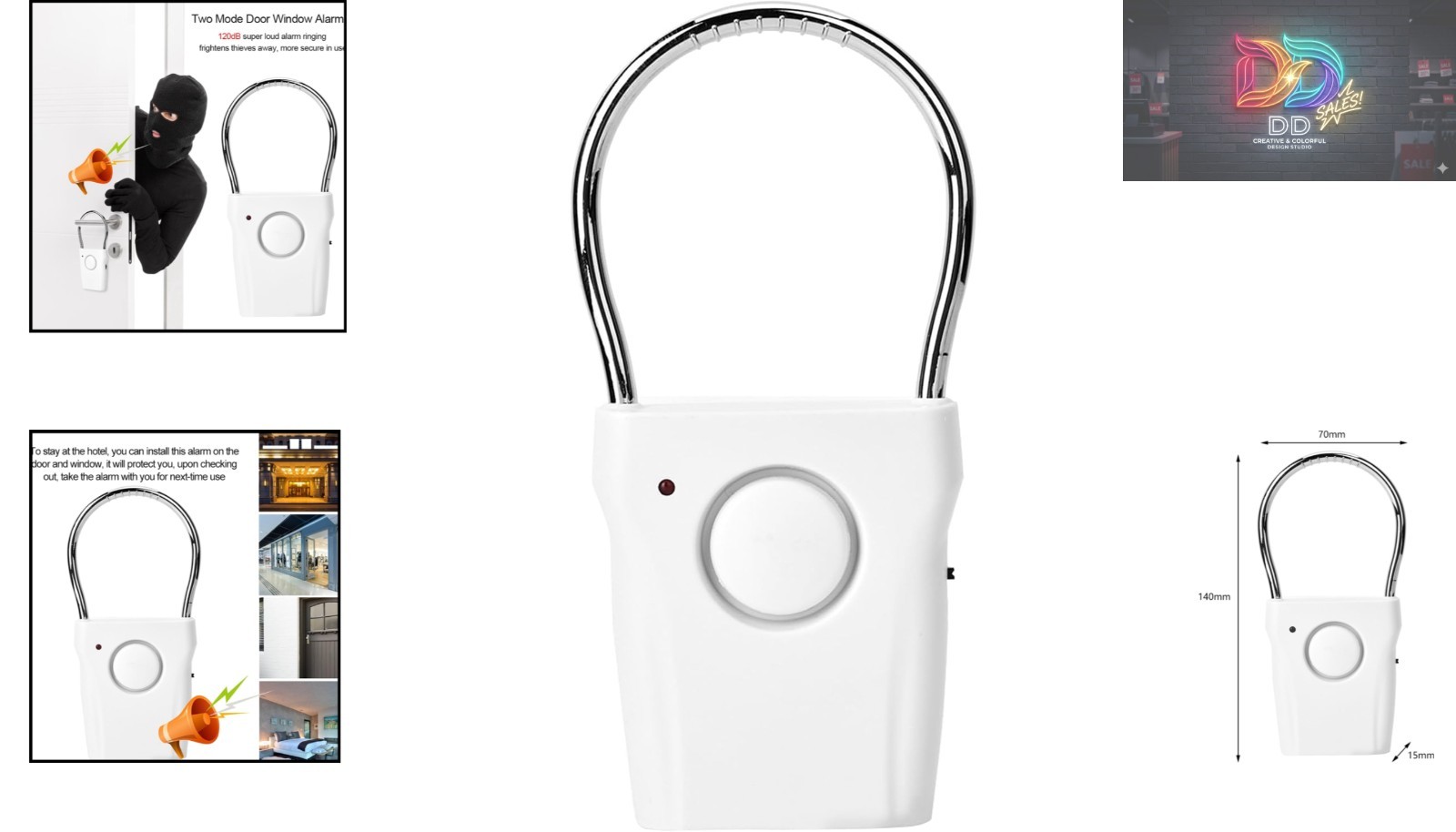 120dB Portable Door & Window Alarm with Vibration & Touch Trigger
