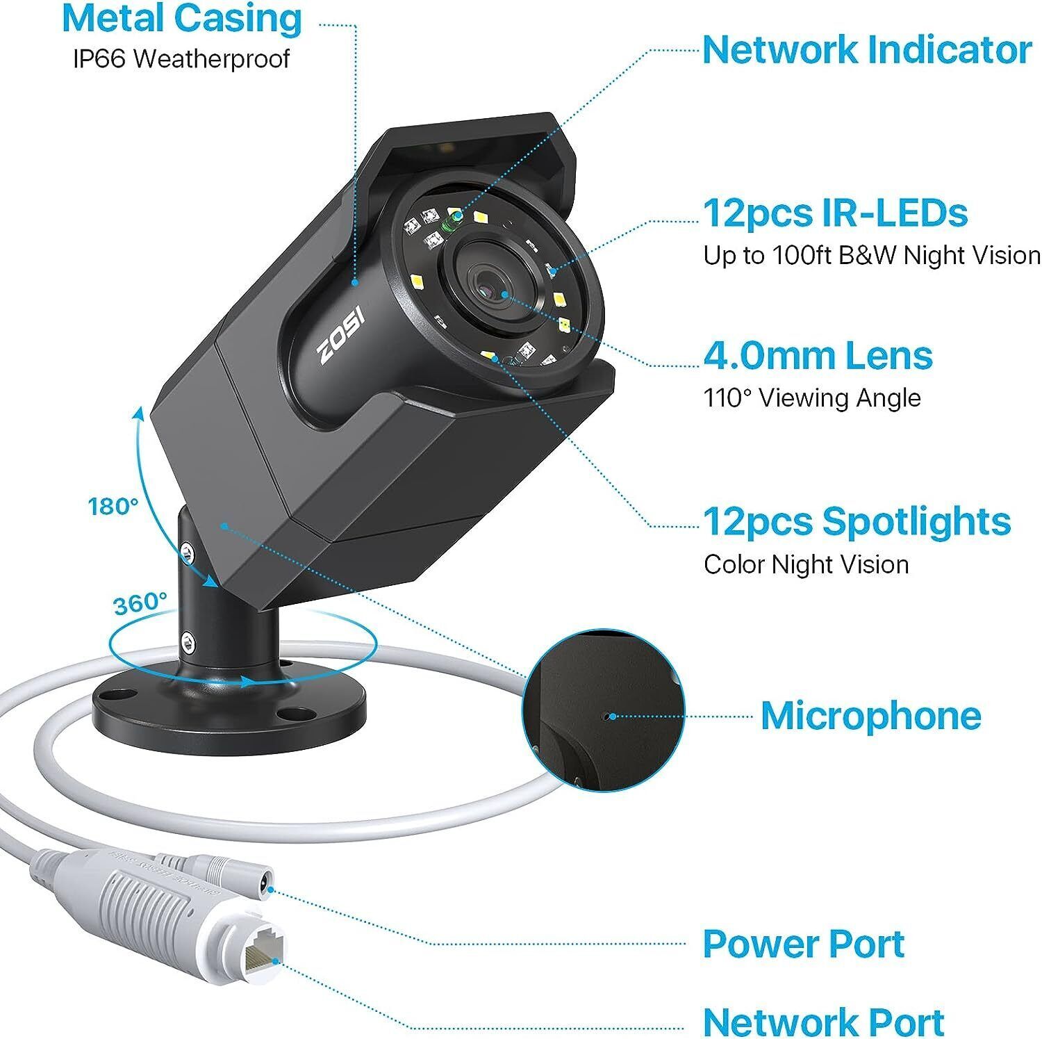 ZOSI 4K Security PoE Camera System with Audio AI Detection Smart Light Alarm 2TB