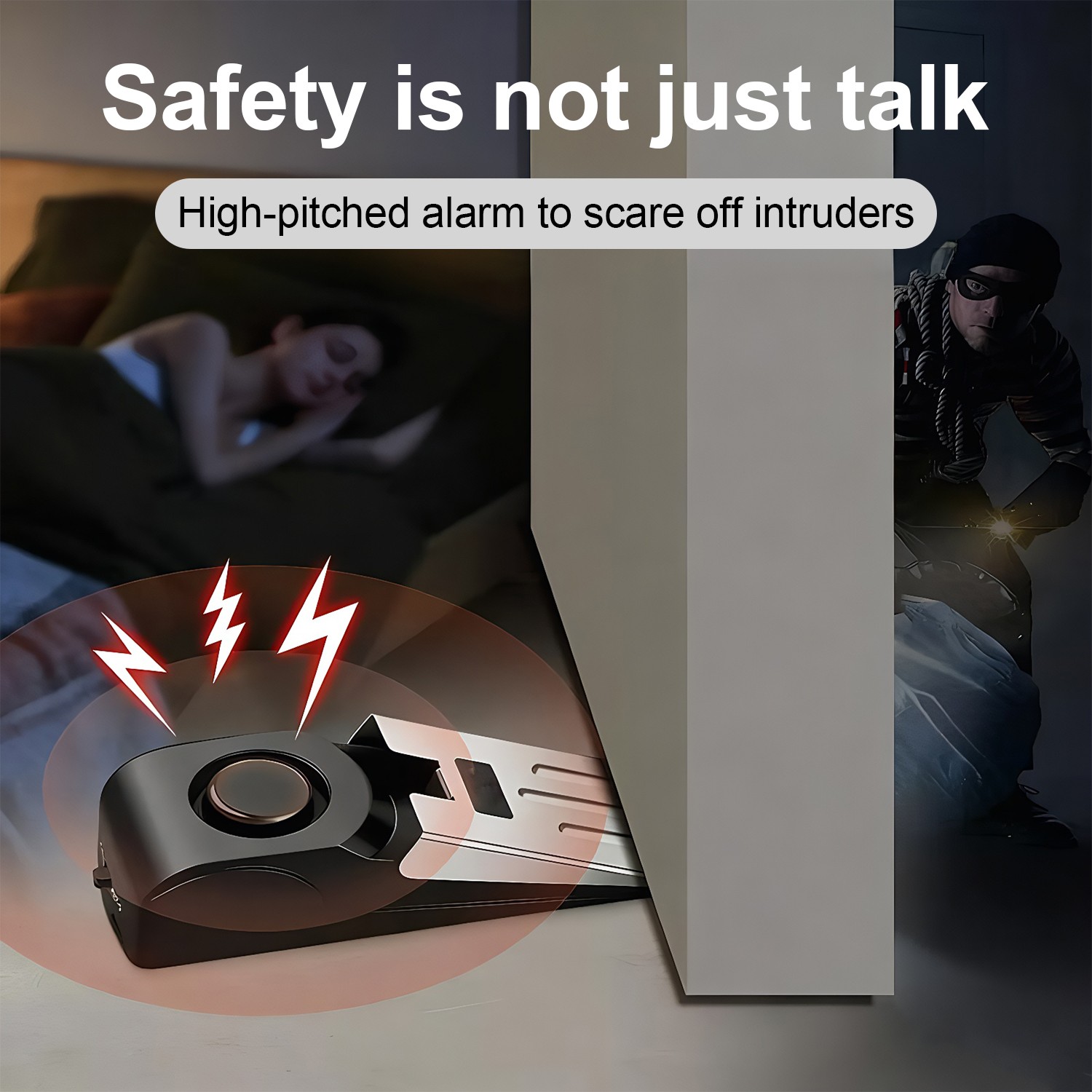 Wireless Door Stop Blocking Alarm Vibration Triggered Alert Security System