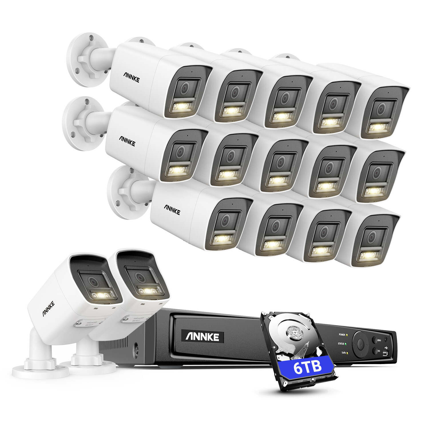 ANNKE 12MP 8CH 16CH NVR 4K PoE Color Security Camera System Audio Recording IP67