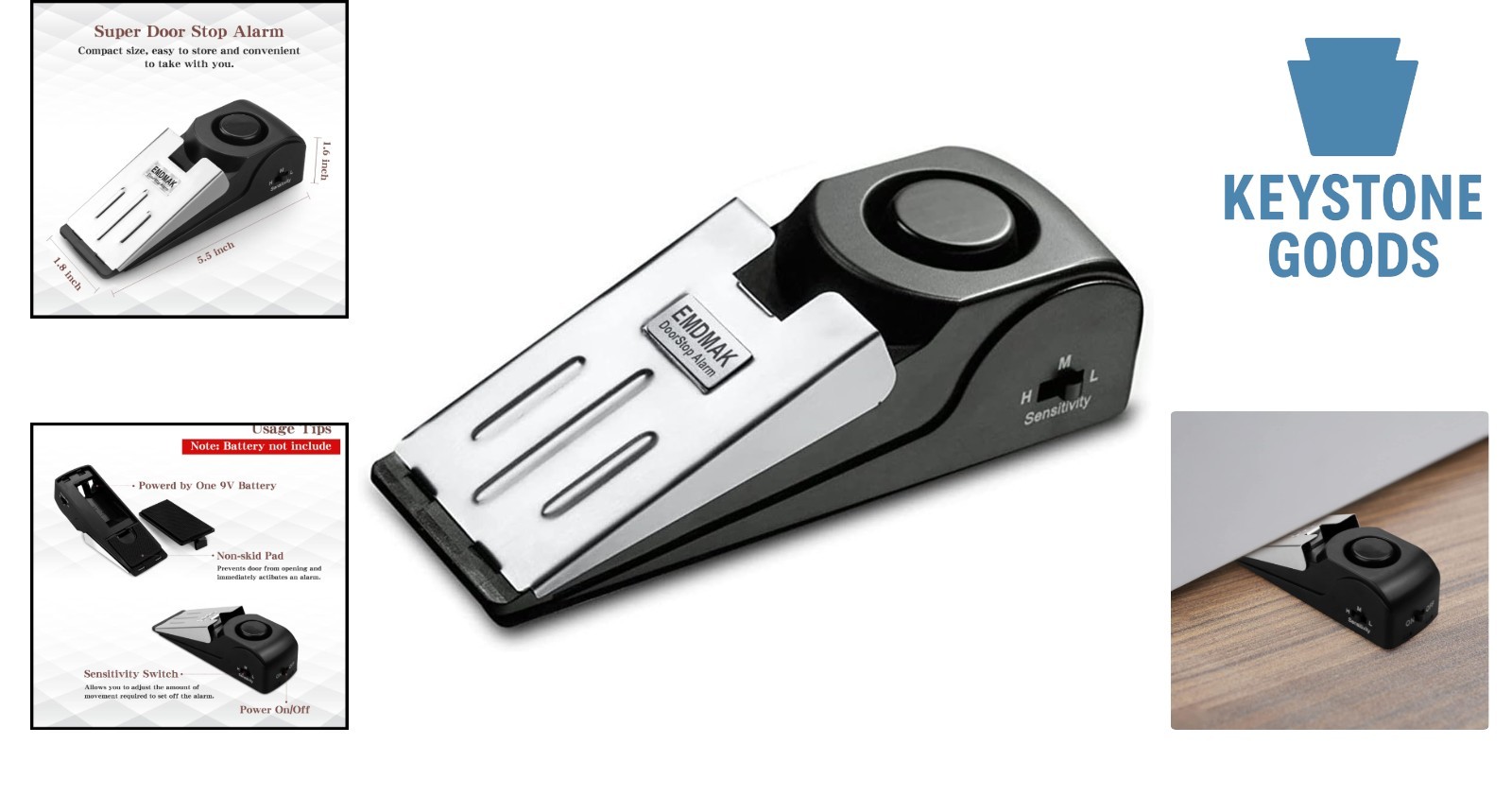 Black Door Stop Alarm with 120DB Siren | Travel & Home Security