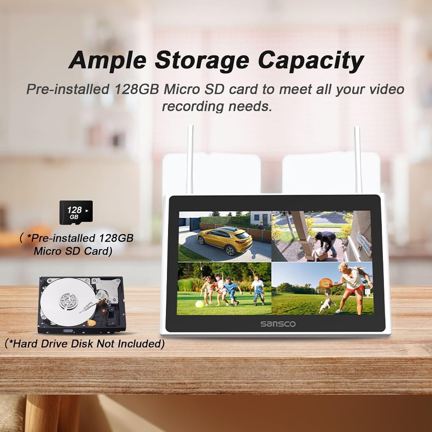 4MP WIFI 2K Solar Wireless CCTV Camera System 10CH 10″ Monitor NVR Audio 128GB