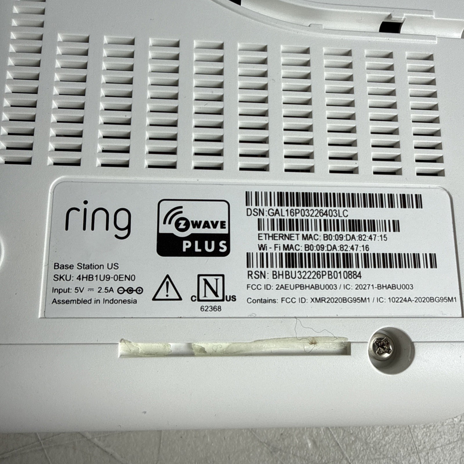 Ring Alarm Base Station – Gen 2 – Model 4HB1U9-0EN0 With Power Adapter READ
