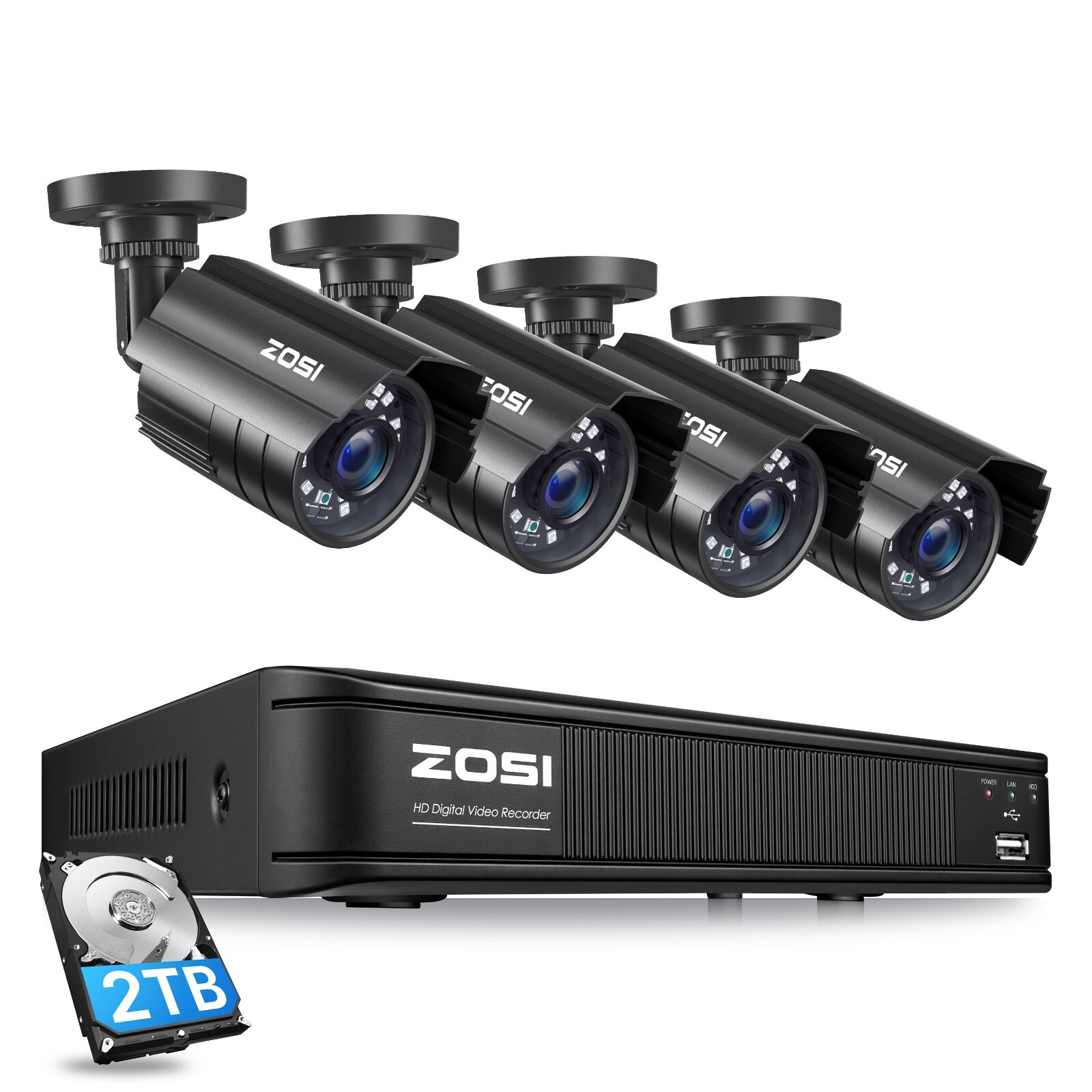 ZOSI H.265+ 8CH 5MP-Lite HDMI DVR CCTV Outdoor Security 1080P Camera System 2TB