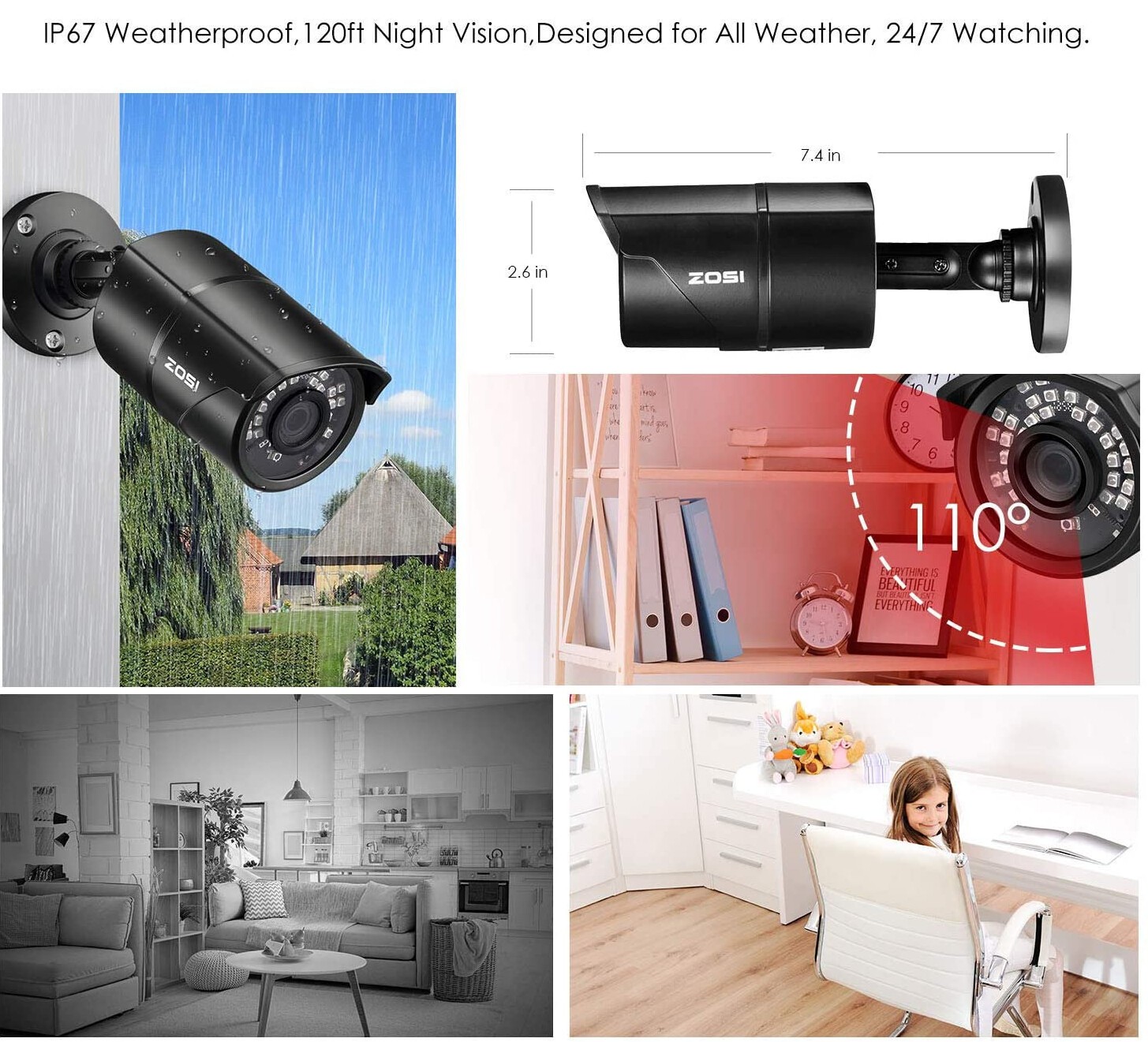 ZOSI 8CH 1080P DVR 2MP Home Security Surveillance Camera System CCTV 24/7 View