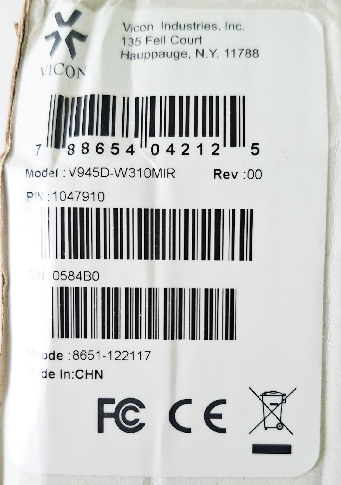 VICON V945D-W310MIR OUTDOOR FIXED NETWORK CAMERA DOME; 5 MP; H.264/H.265;