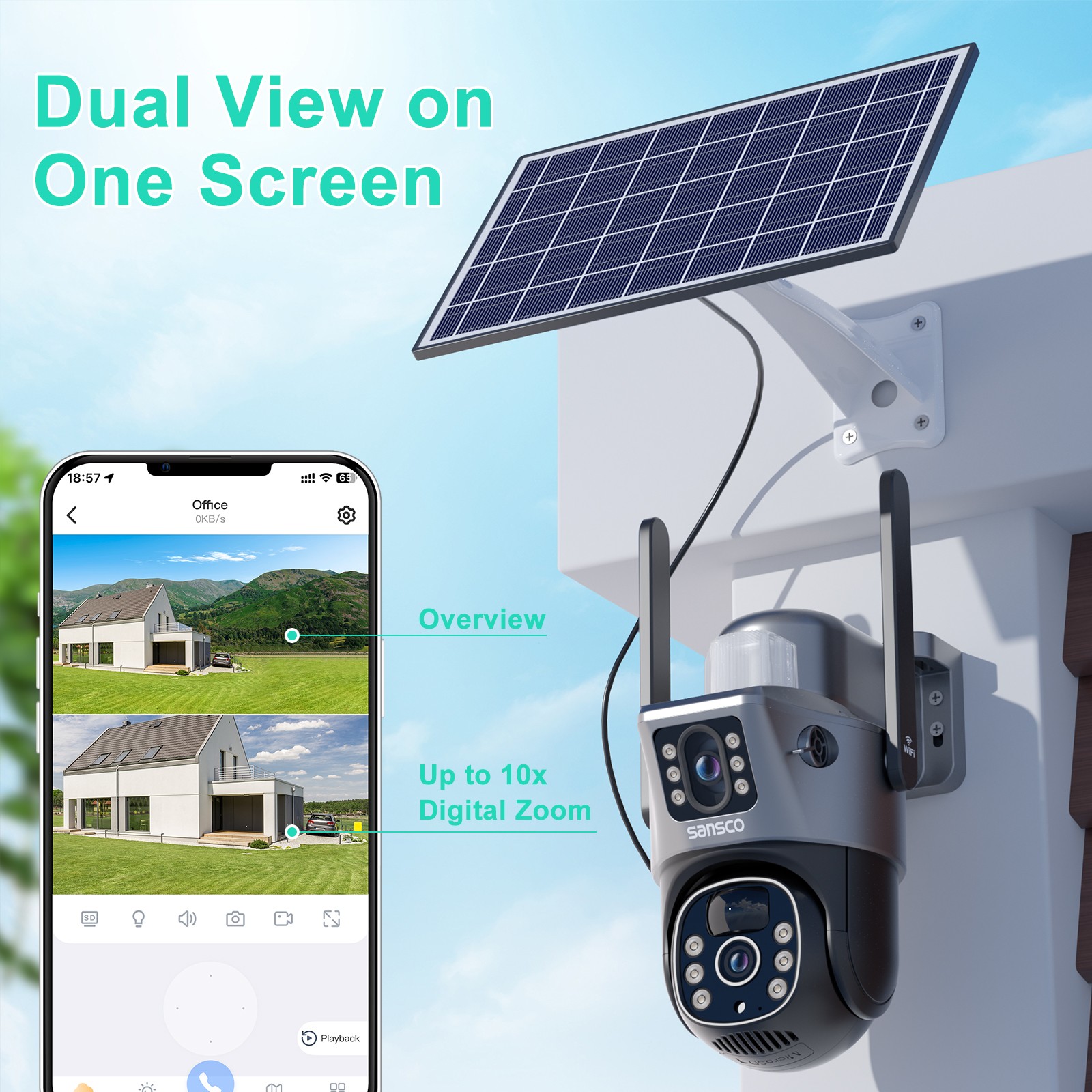 WiFi 4MP Wireless Solar Power PTZ Camera Security CCTV Surveillance Home Outdoor