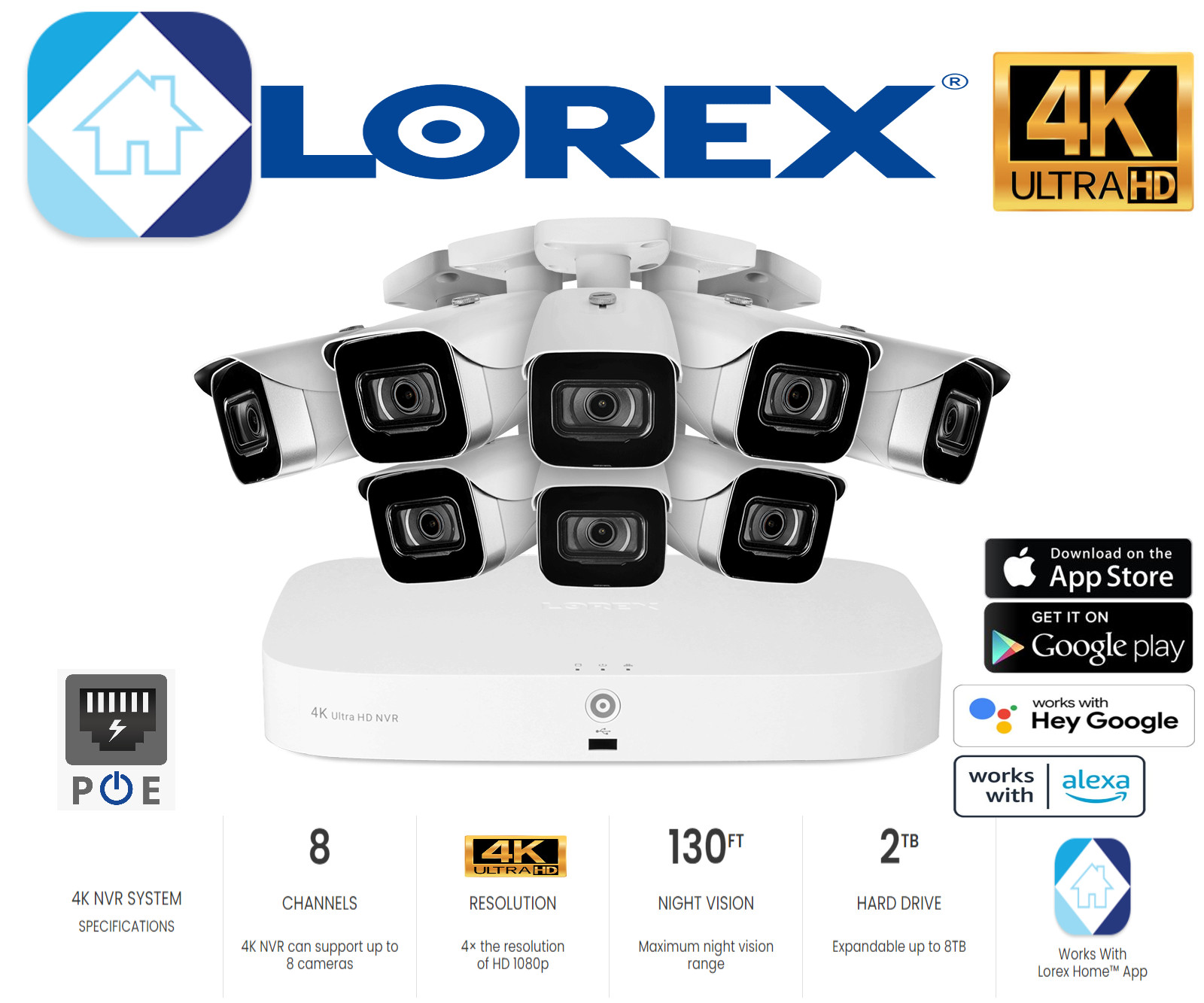 ?Lorex 4K HD NVR 8 Channel 2TB Security System 8 4K Camera Color Night Vision?