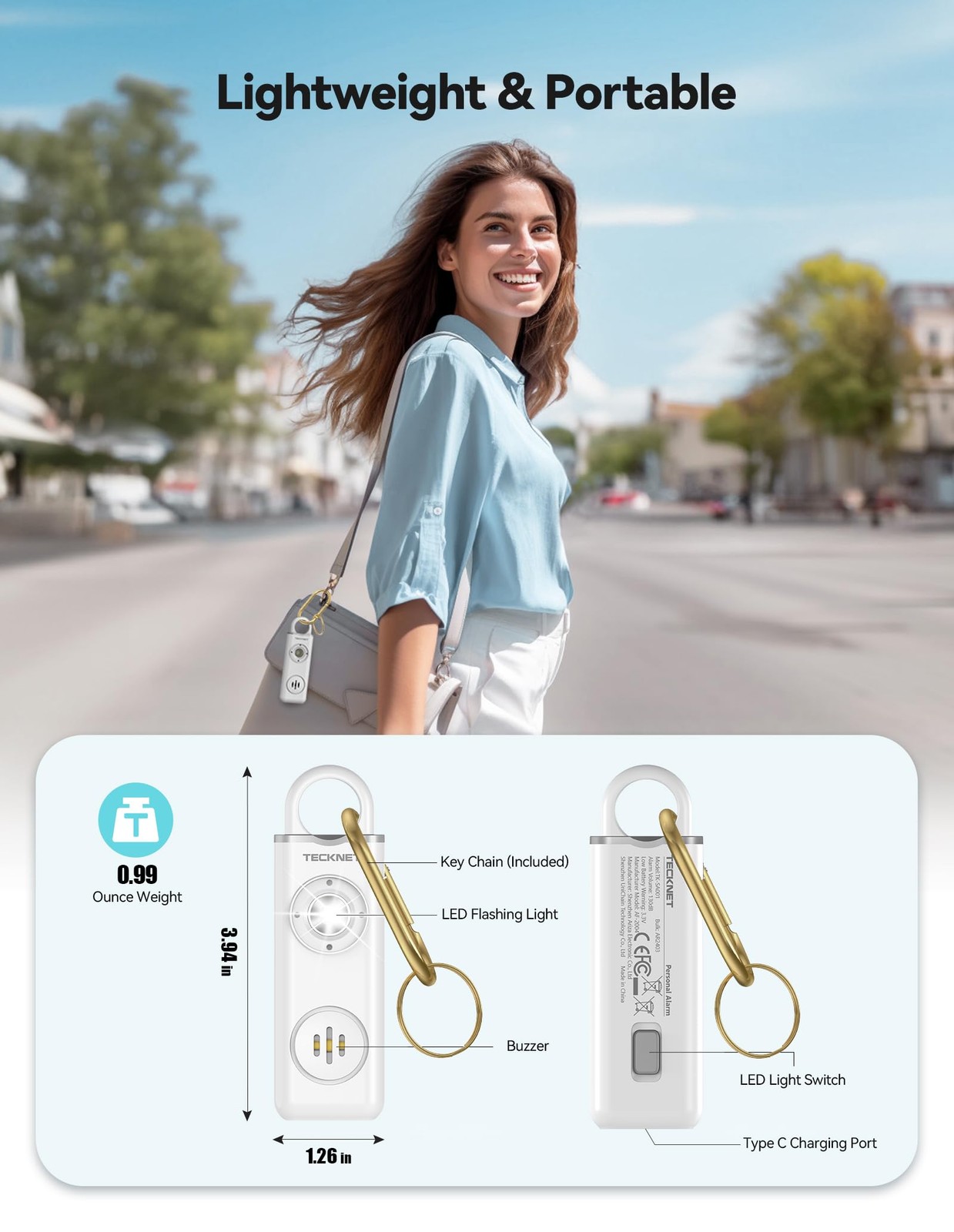 Rechargeable Personal Safety Alarm for Women, 130dB Self Defense Keychain Ala…