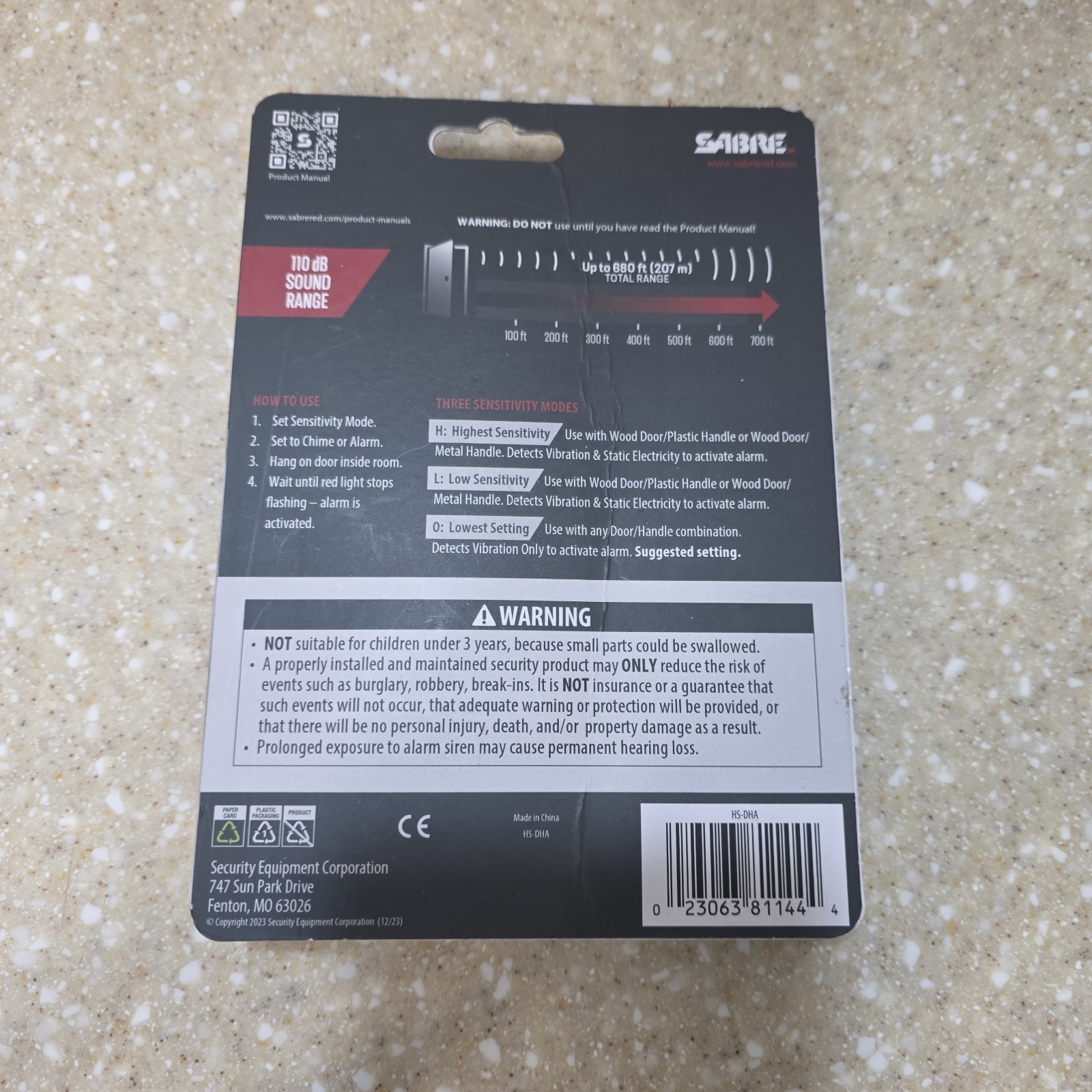 Sabre HS-DHA Door Handle Security Alarm – White NWT