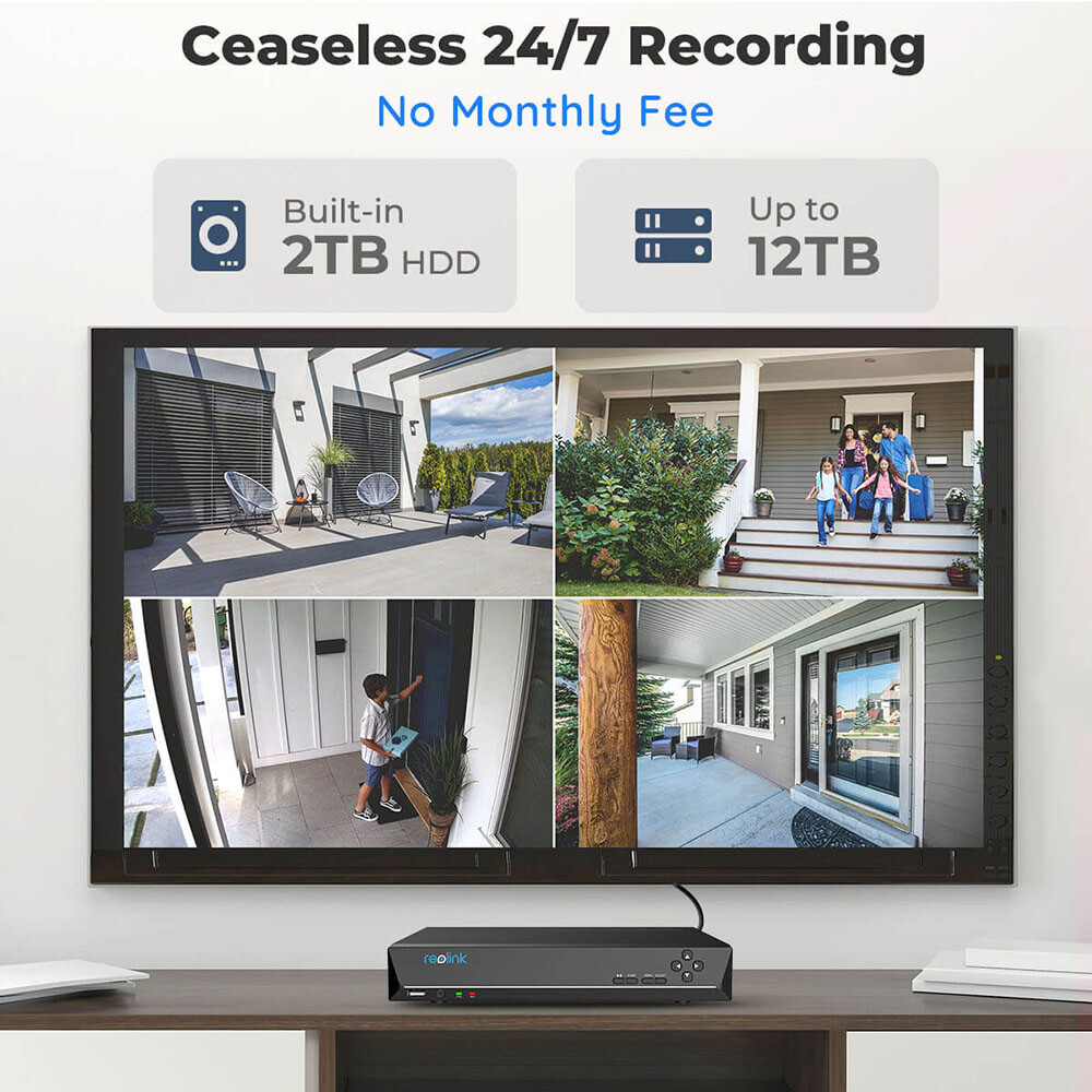 Reolink 12MP PoE Security Camera System 8CH NVR 2TB HDD 24/7 Video Recording