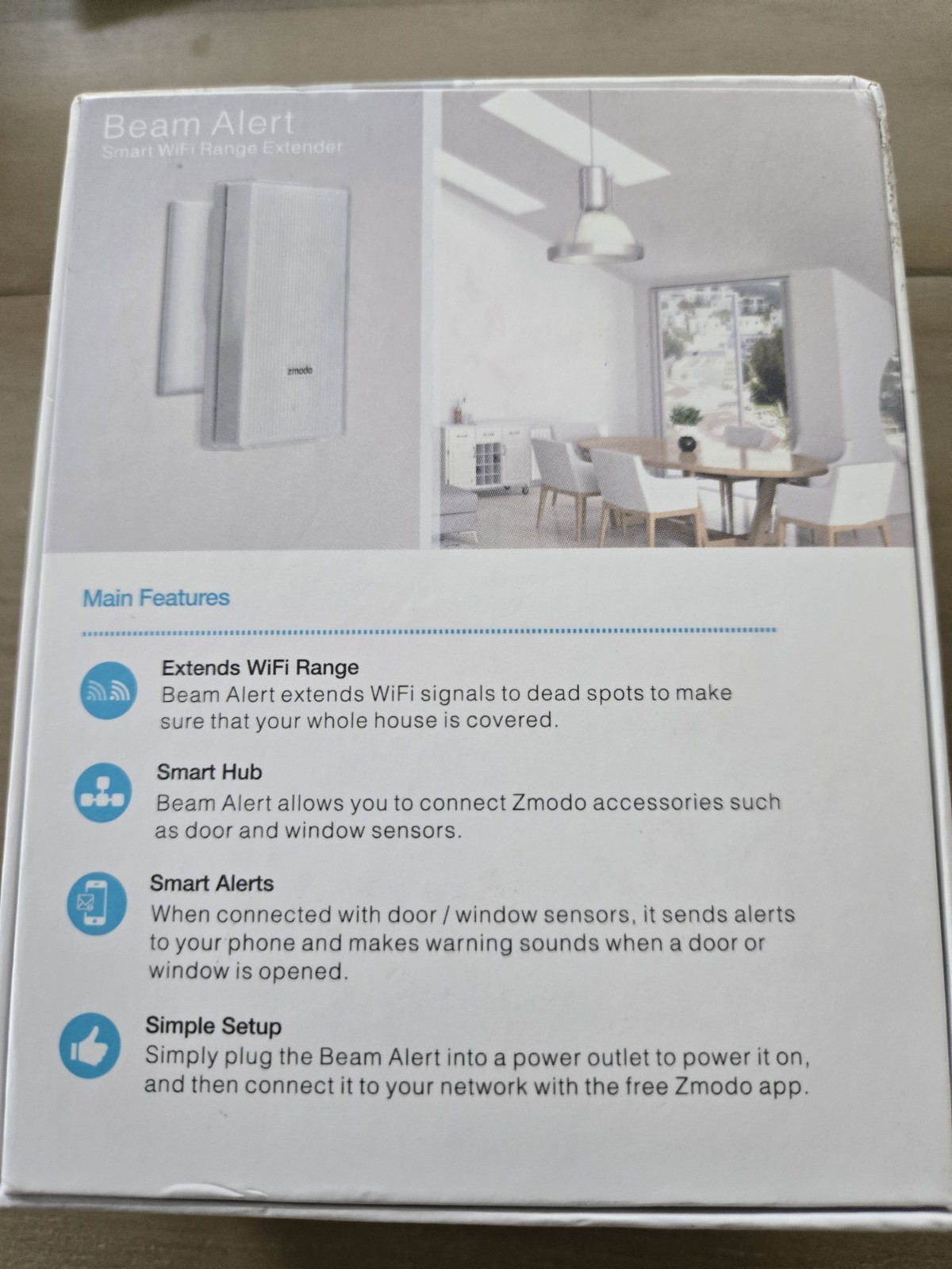 Zmodo Beam Alert WiFi Range Extender ZM-SHRZ03W White. Range 656ft. Open Box.