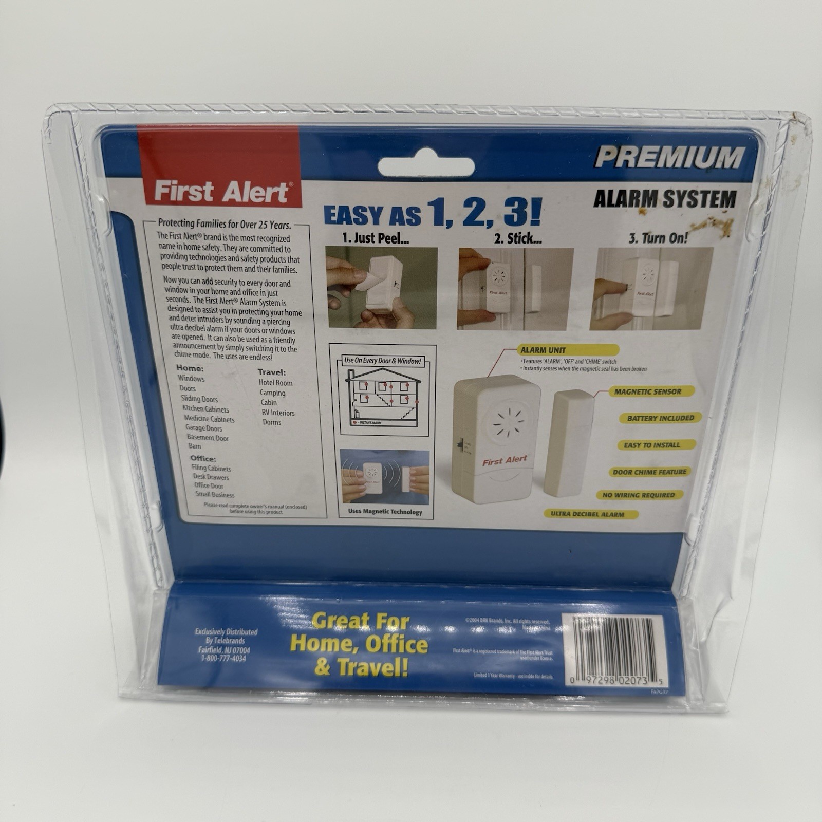 First Alert Instant Alarm For 4 Windows or Doors Peel and Stick As Seen On TV