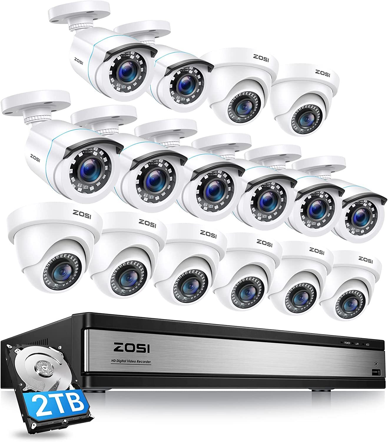 ZOSI 16CH 5MP Lite DVR Security Human Detection Camera System Smart Playback 2TB