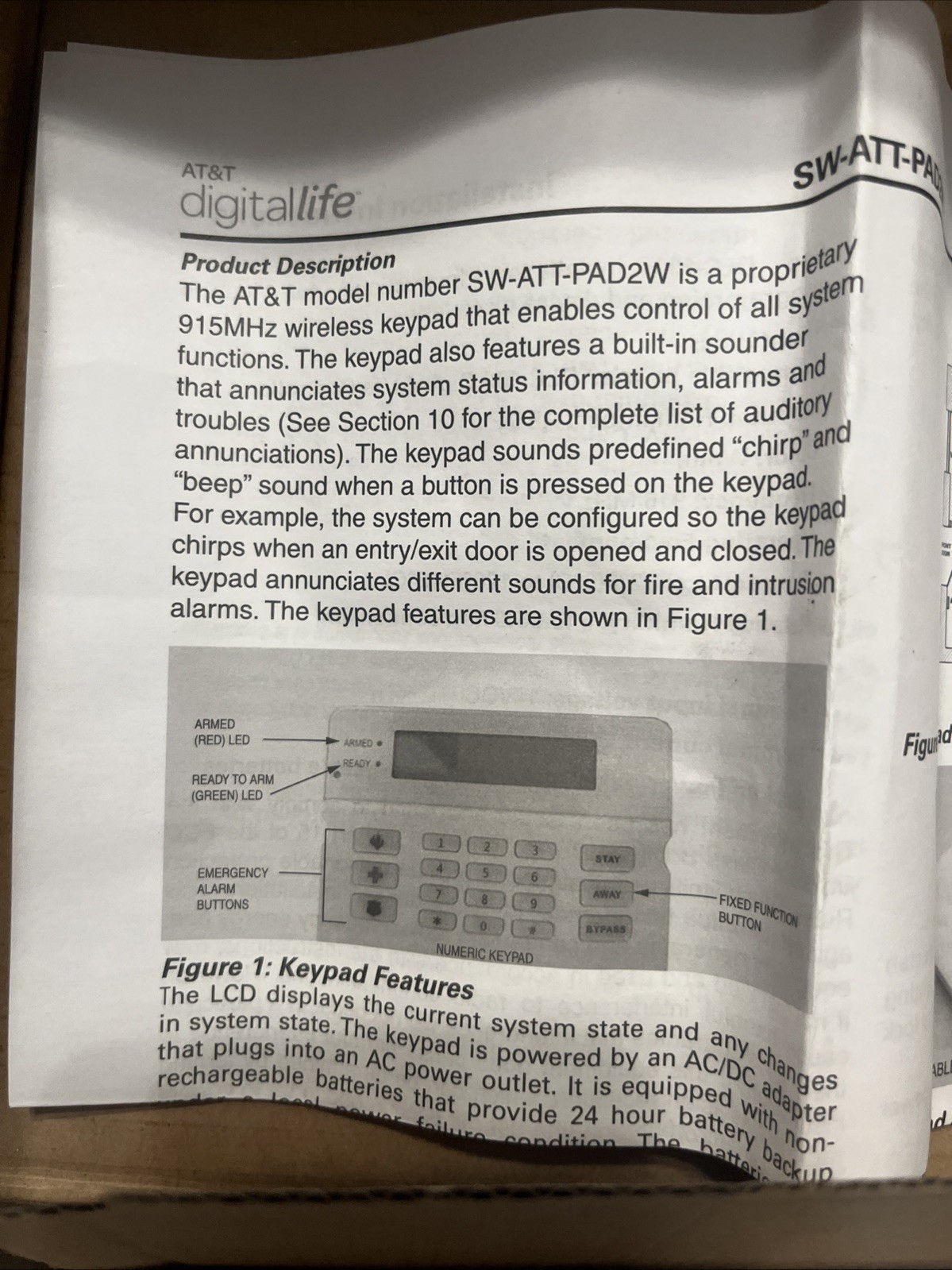 NEW AT&T / Cisco DLC-100 Digital Life SW-ATT-PAD2W Wireless Keypad