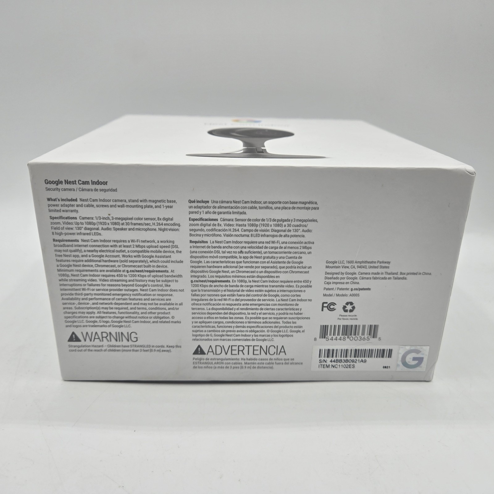 Google Nest NC1102ES Cam Indoor Security Camera 1st Gen – Open Box