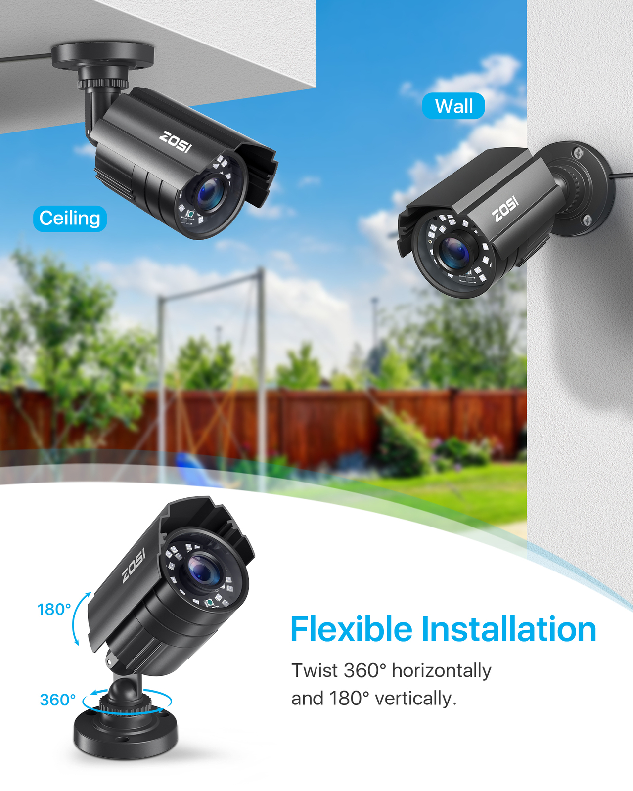 ZOSI 4PK 2MP 1080P HD Home TVI Security Camera CCTV Outdoor IR Light Add-on IP66