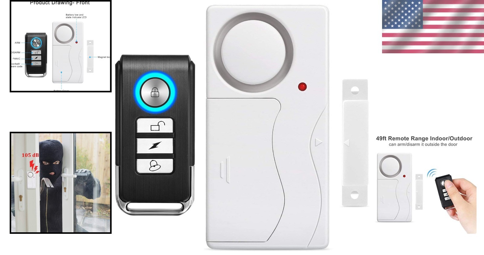 Wireless Door Alarm with Remote Control – 105 dB Anti-Theft Security System