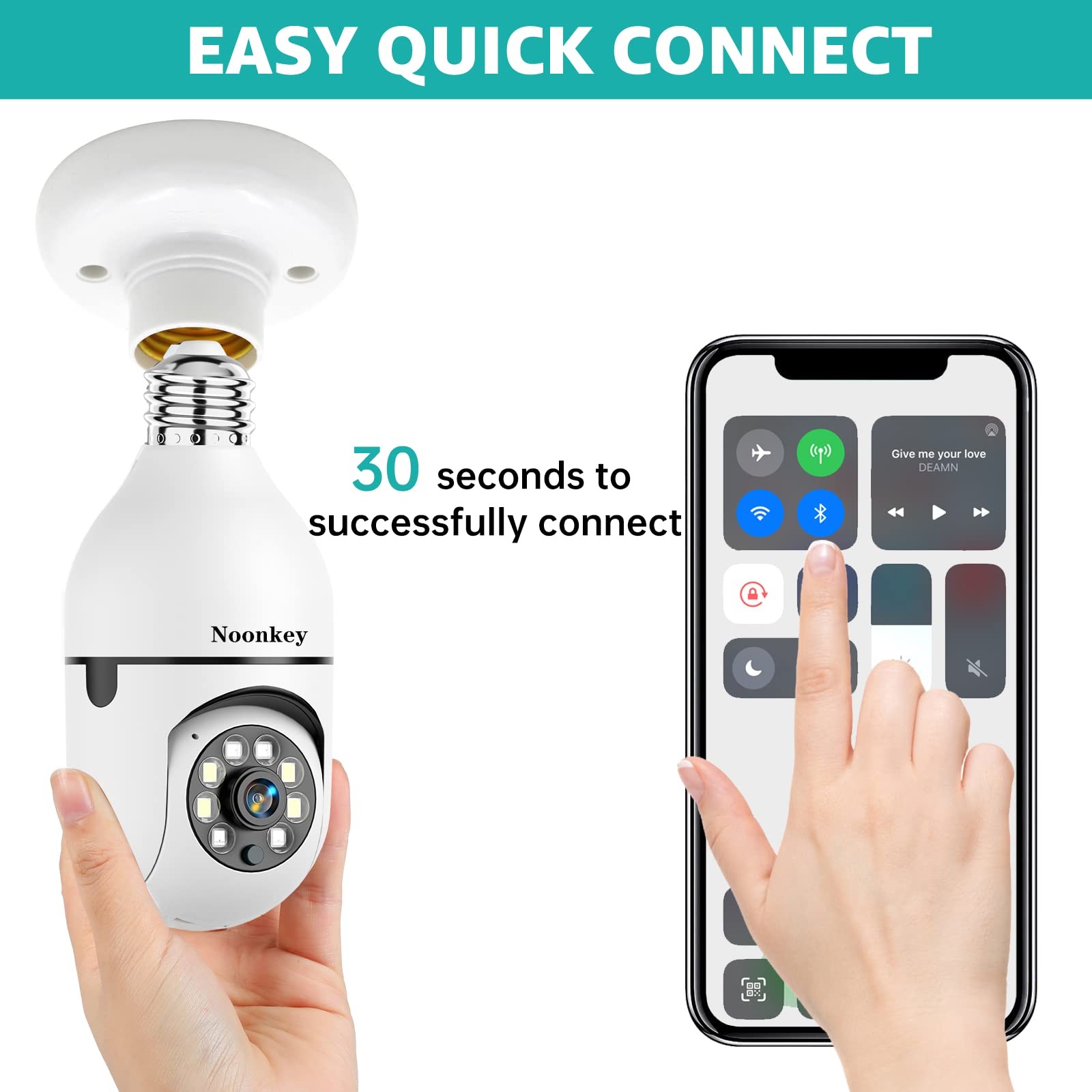 Noonkey 2K/3MP Light Bulb Security Camera, 5G& 2.4GHz WiFi 2 Pack Alexa White