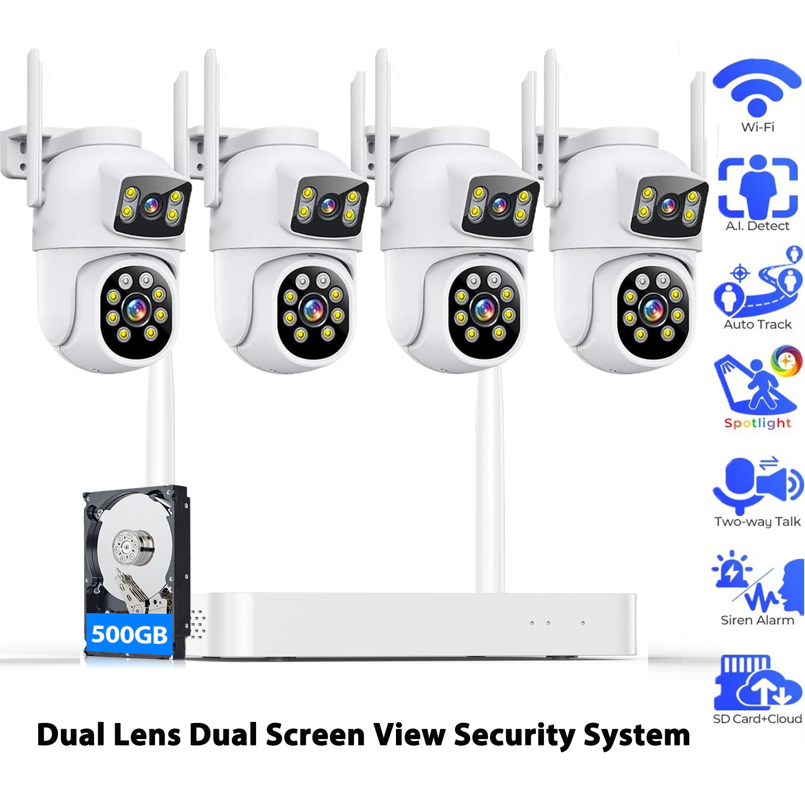4MP Wifi Security Camera Dual Lens 1-5X Zoom Outdoor PTZ IP Night Vision System