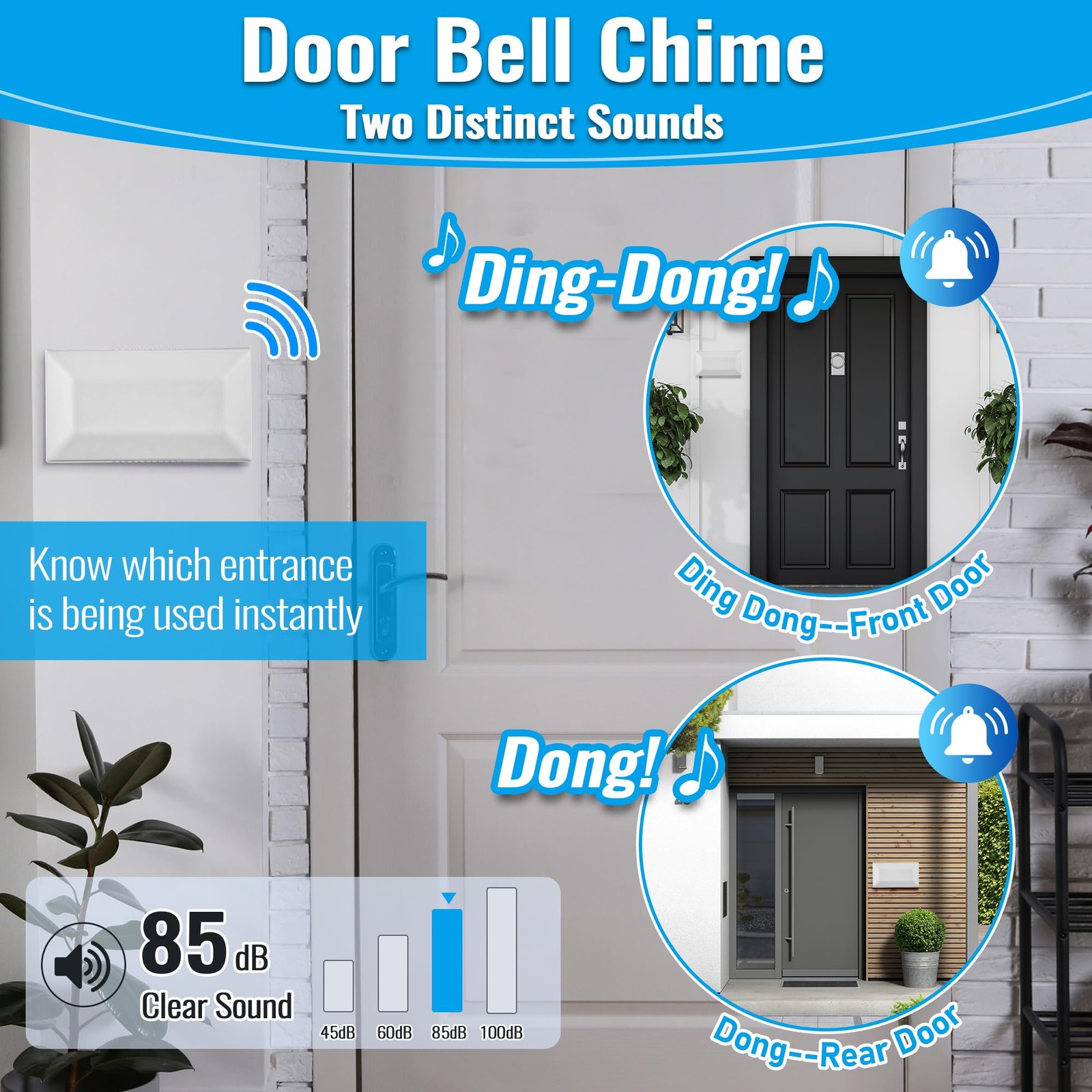 Saillong Wired Doorbell Chime, 16V 10VA Front and Rear Door Chime for Home…