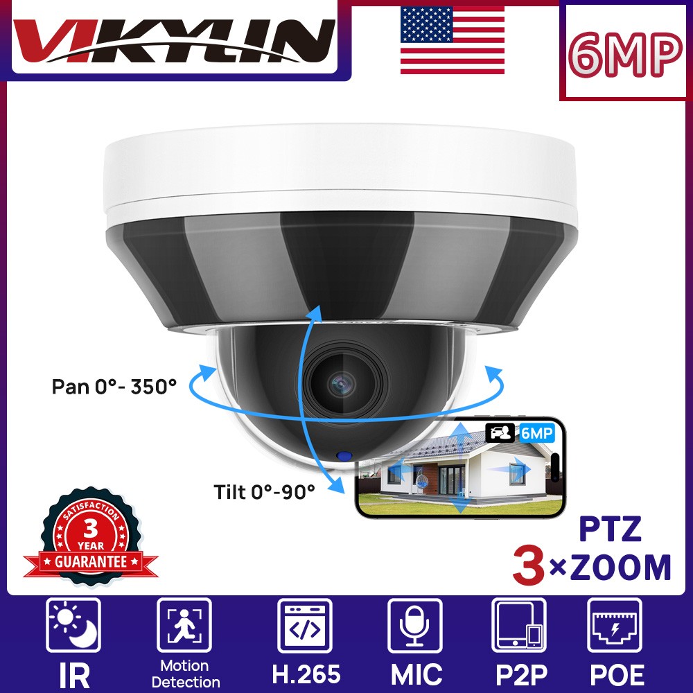 VIKYLIN 8CH 8POE NVR 3×Optical Zoom IR30M Mini Dome 6MP PTZ IP CAMERA System Lot