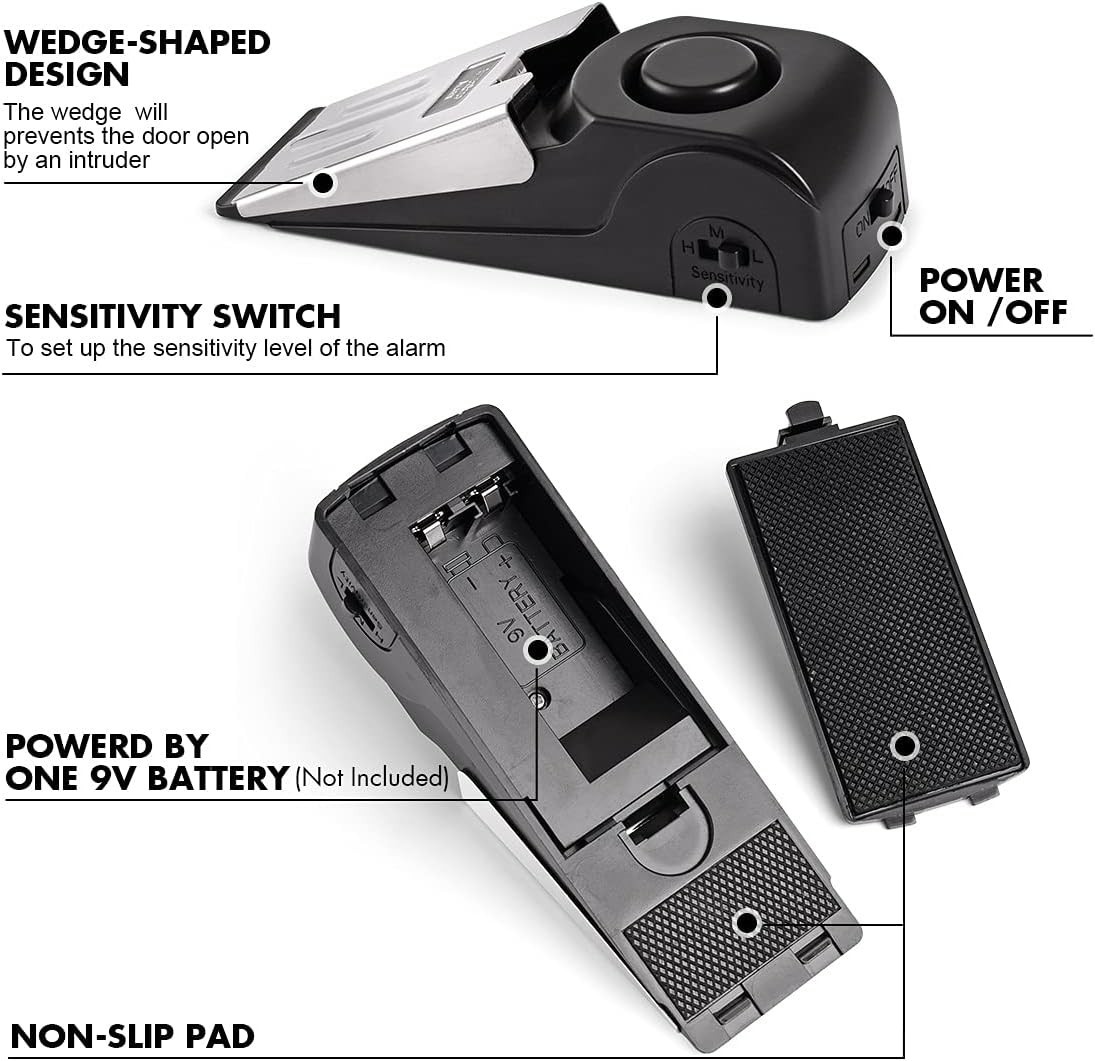 Door Stop Alarm Door Stopper Security 120DB Siren Portable Travel Home 2 Pack Mi