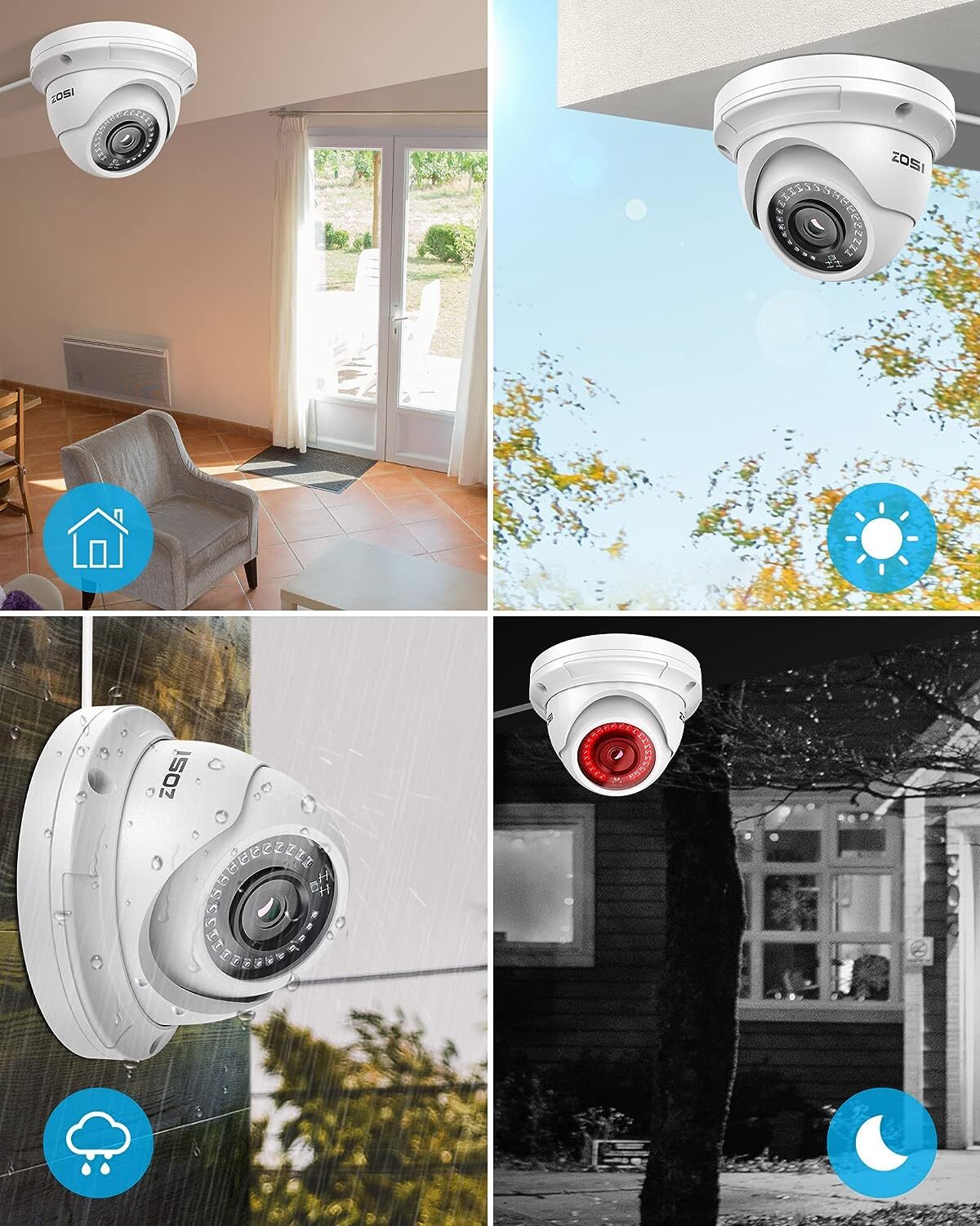 ZOSI 5MP 3K PoE Security Add-on Camera 80ft Day Night Vision Motion Alert IP Cam