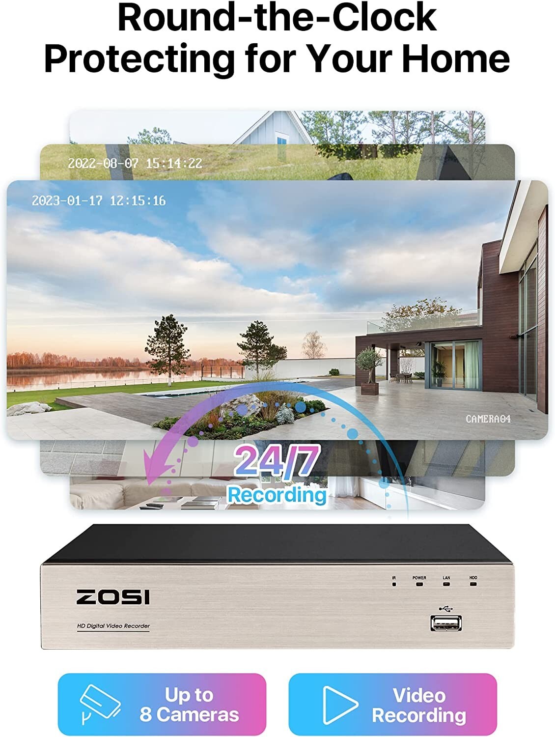 ZOSI 8CH 1080p Security Cameras System Outdoor