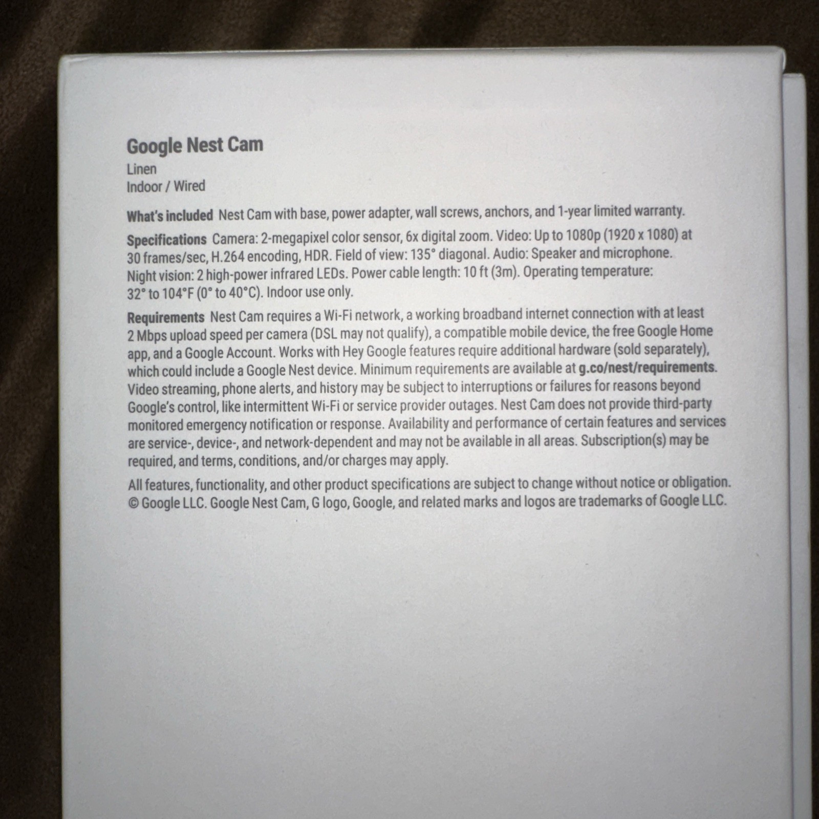 Google Nest Security Cam Indoor Wired 2nd Gen – Linen – GA03179-US- New