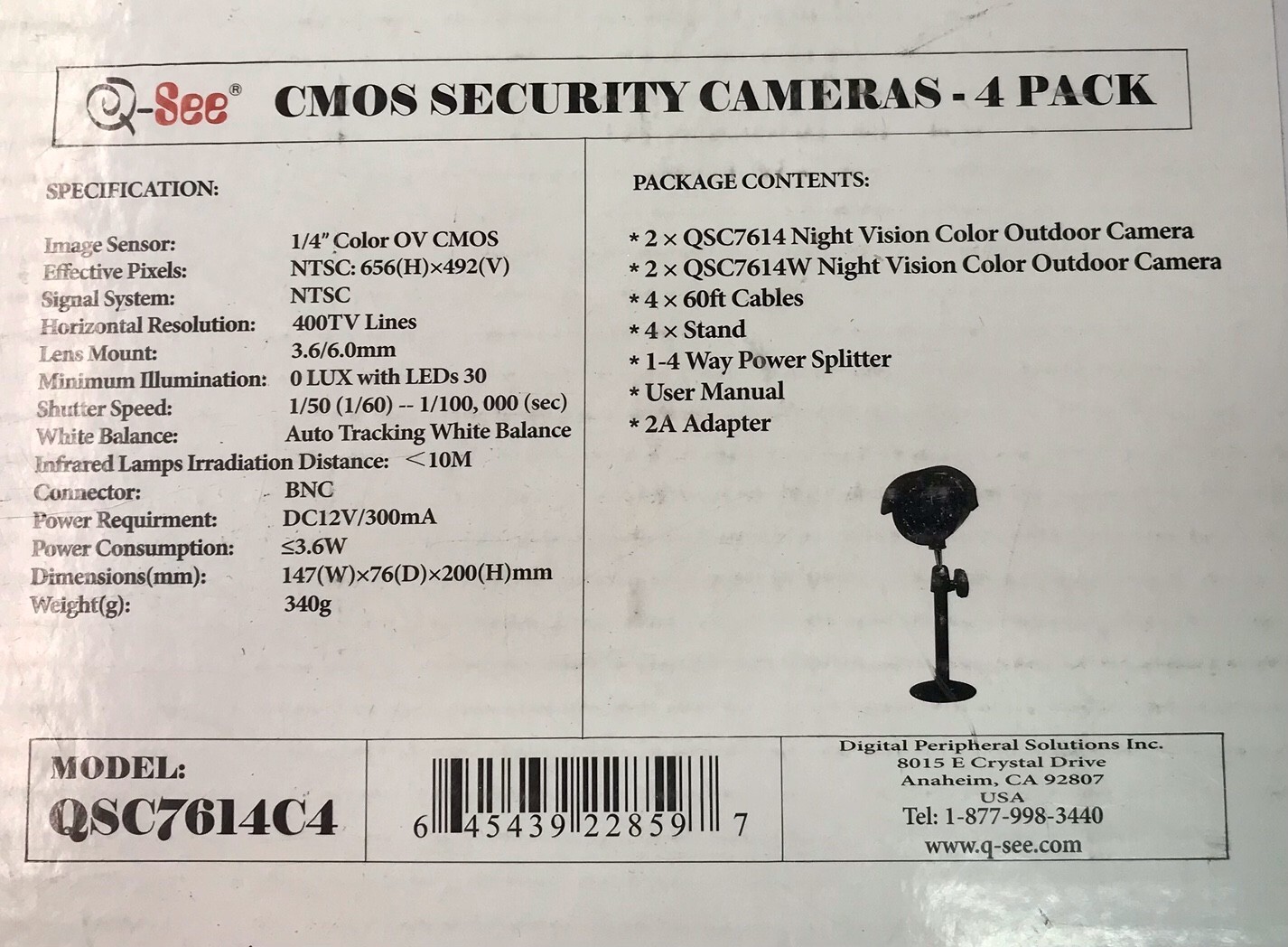 Q-see QSC7614C4 Night Vision Color Outdoor CMOS Security Cameras with Stands 4pk