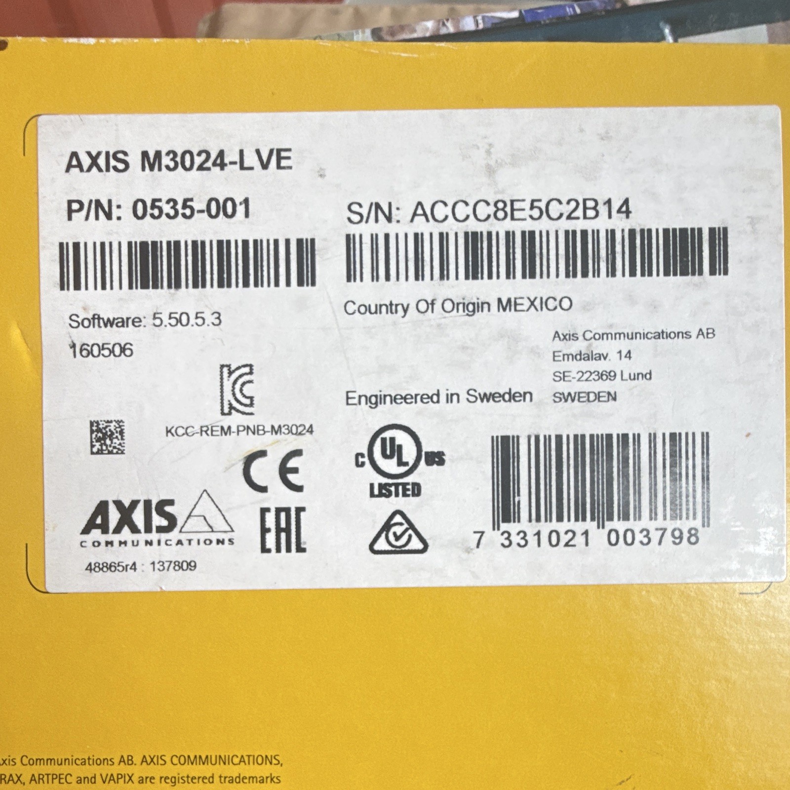 AXIS M3024-LVE 720p IP Network Dome Camera Day/Night Indoor/Outdoor White