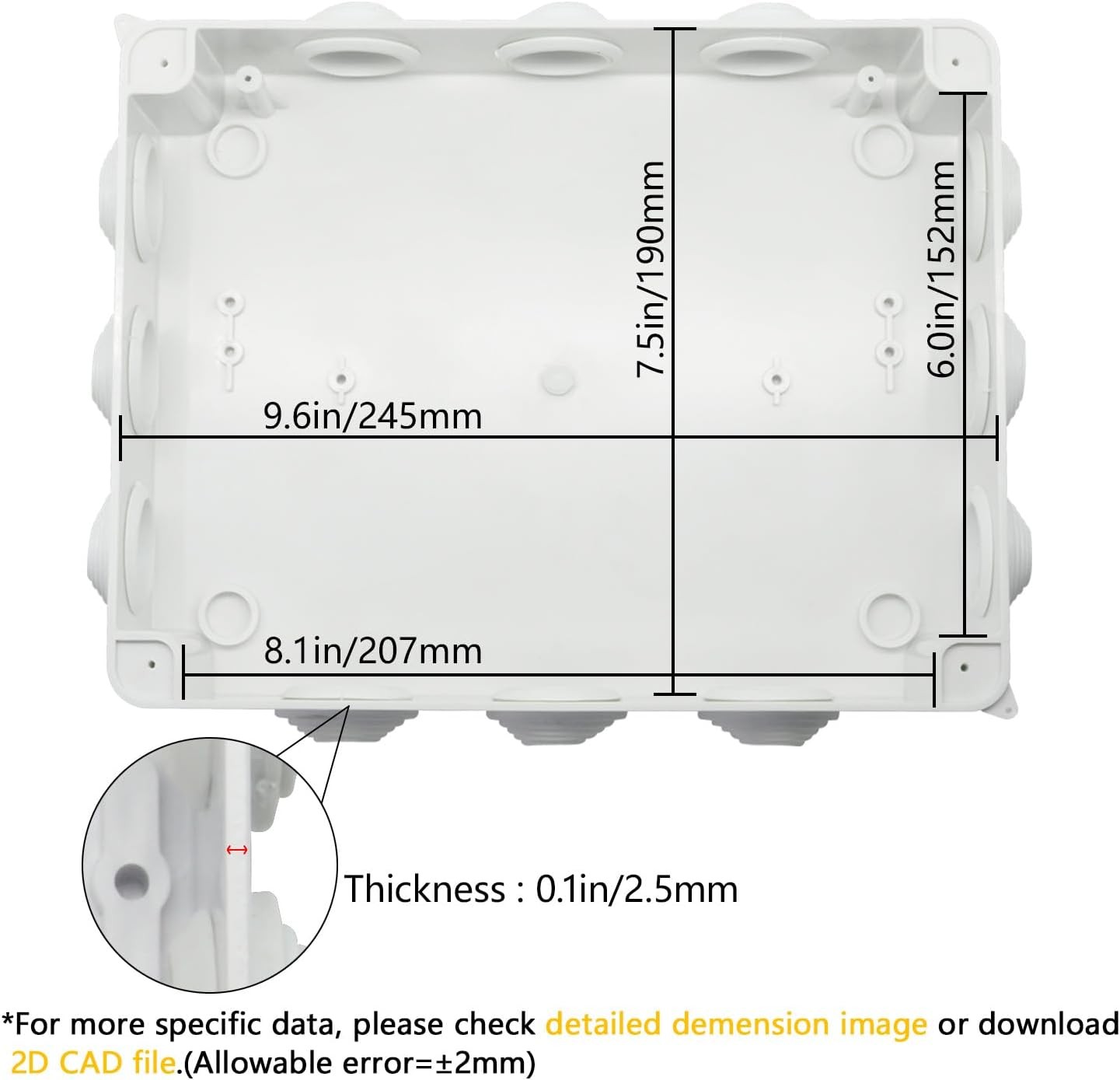LeMotech Junction Box, ABS Plastic IP65 10″ x 7.9″ x 3.1″ (1pc), White