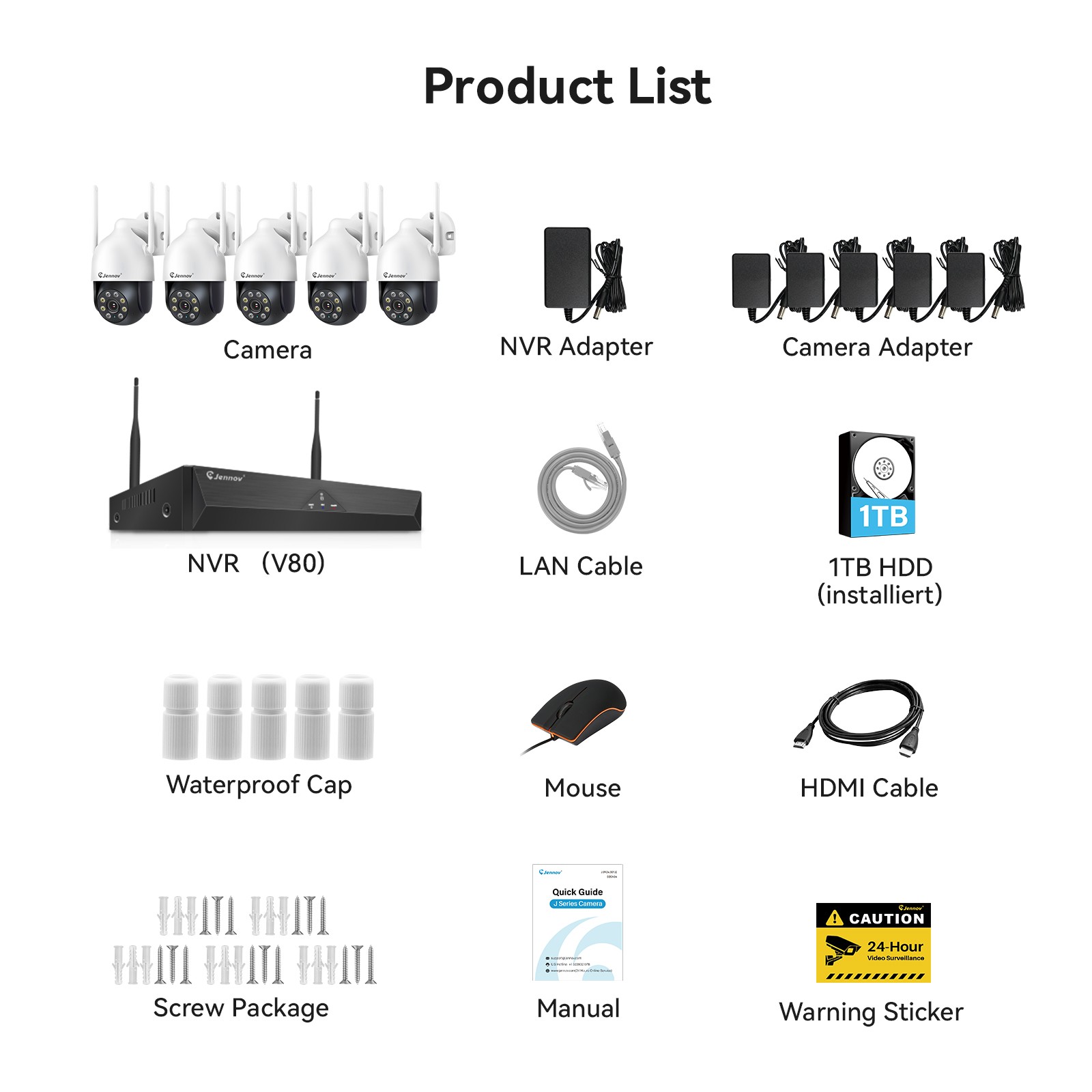 JENNOV 5MP PTZ Security System 10CH NVR WiFi6 Outdoor Auto-Tracking Night Vision