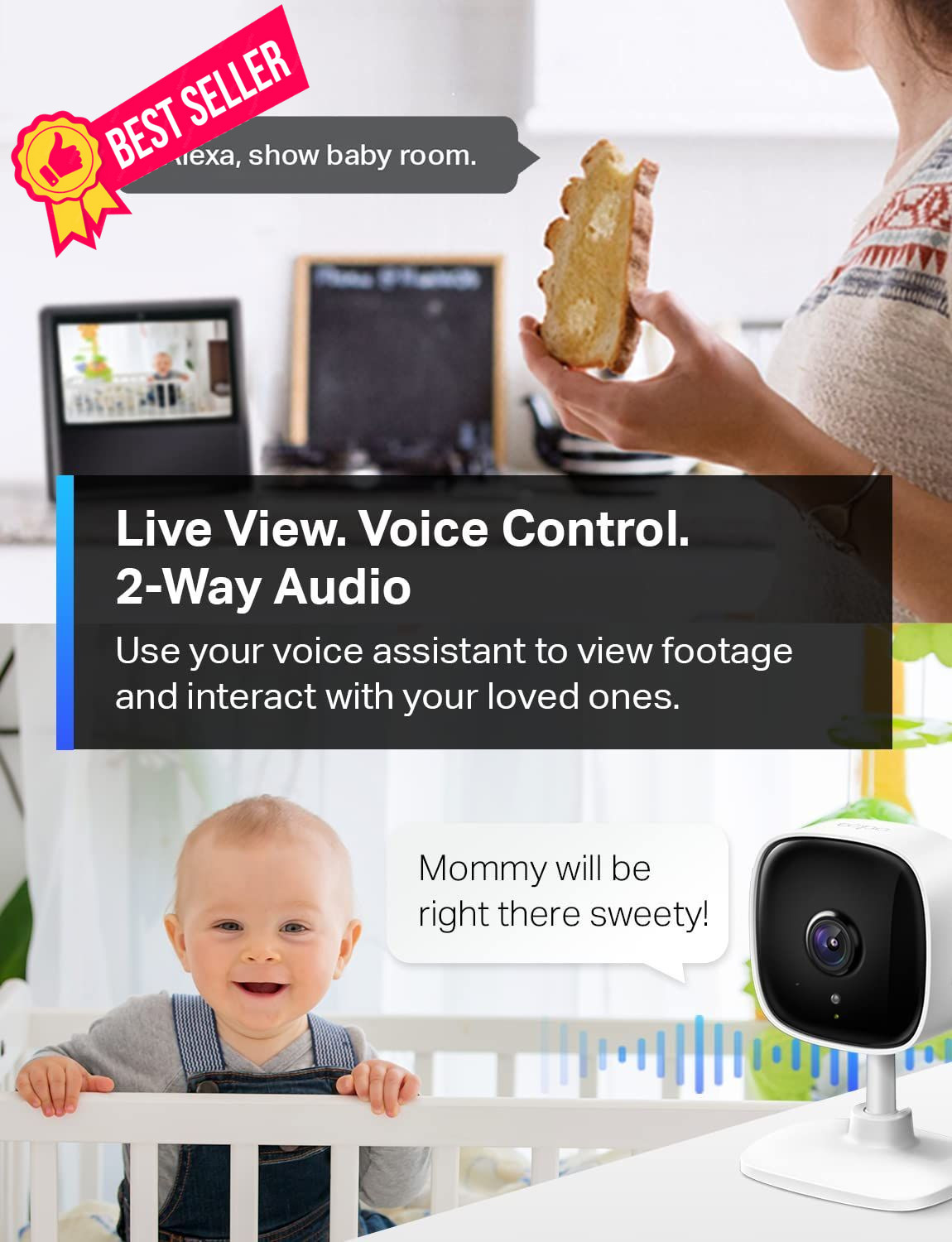 TP-Link Tapo 1080P Indoor Security Camera for Baby Monitor, Dog 1-Pack, White