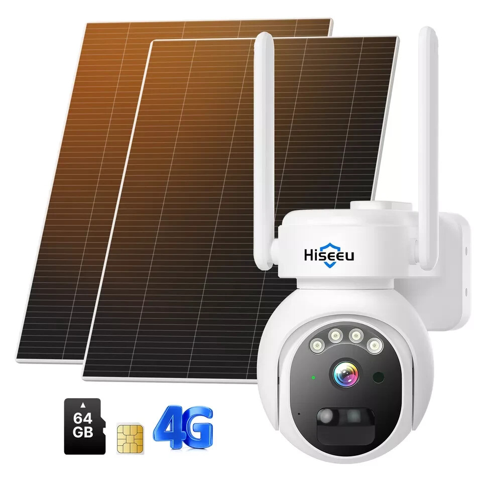 Hiseeu 4G LTE Cellular Security Camera Outdoor SD Card Wireless Solar Powered