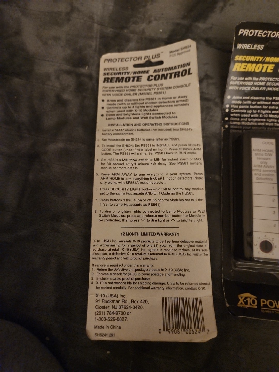 X-10 Powerhouse Remote Security System Alarm SH624 Universal Remote Control