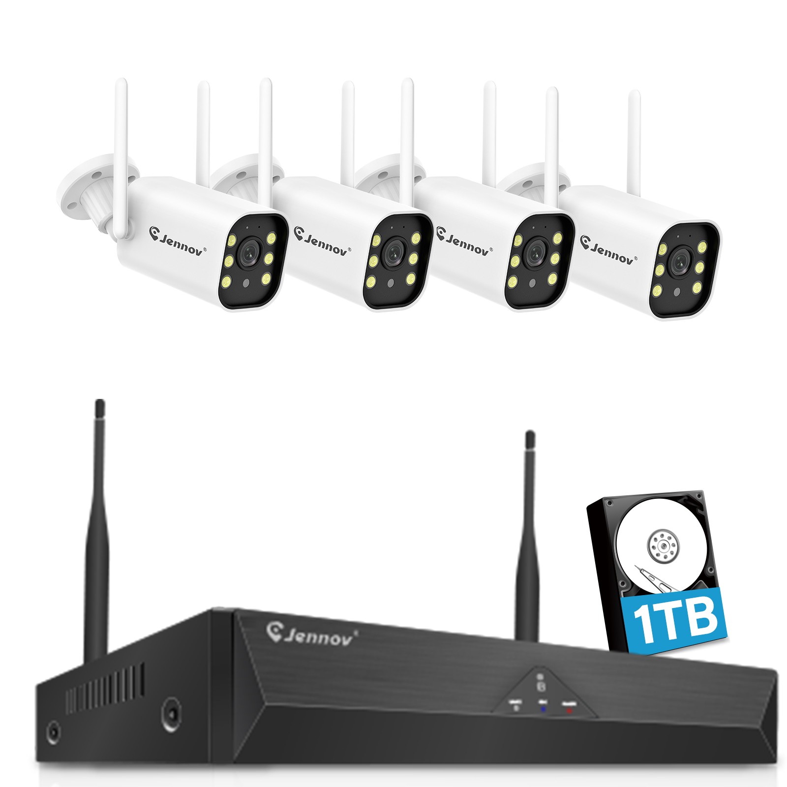 JENNOV Wifi Security Camera System,10CH 1TB NVR,4PCS 5MP Camera Human Detection