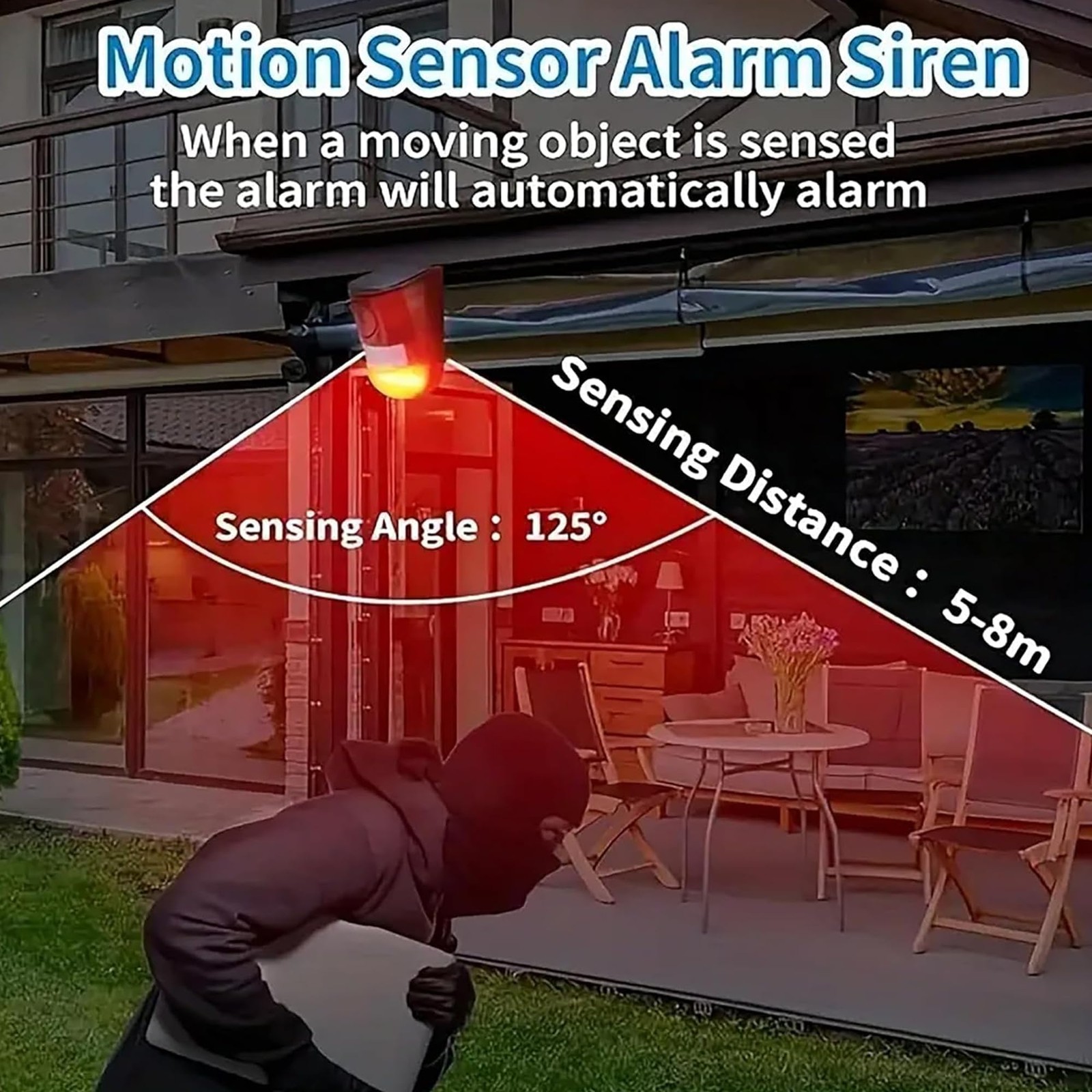 Solar Sound & Light Alarm Outdoor Motion Sensor, 6LEDs Flash Warning Security…