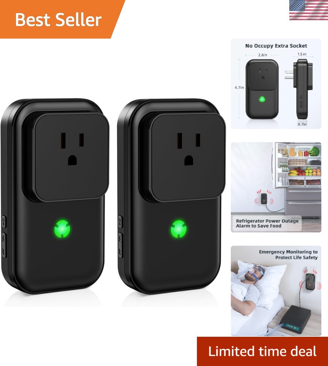 Battery-Powered Power Failure Alert – 2 Pack with LED Indicator & 110dB Sound