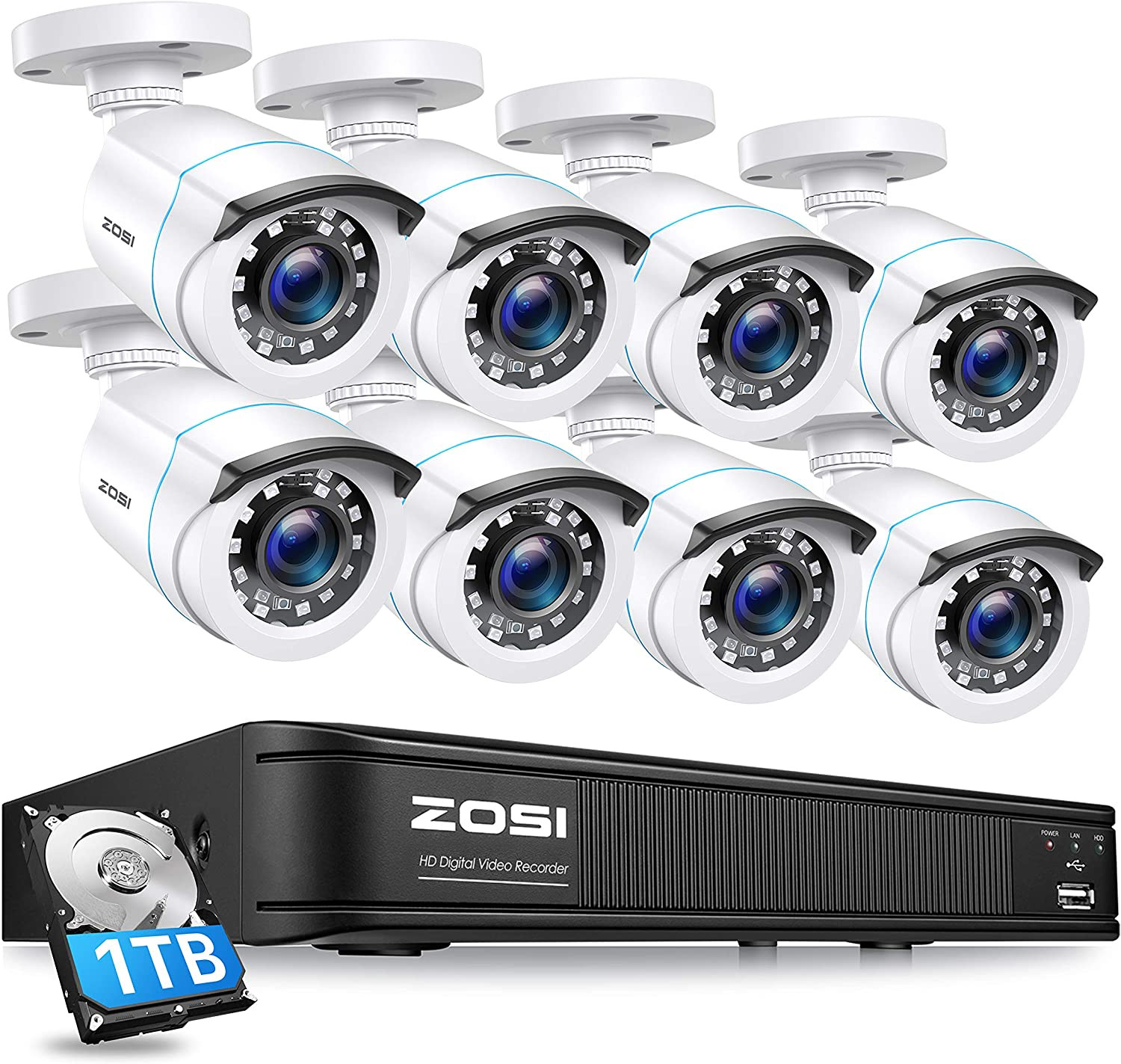 ZOSI H.265+ 8CH 5MP Lite DVR 1080P Camera Home Security Outdoor CCTV System