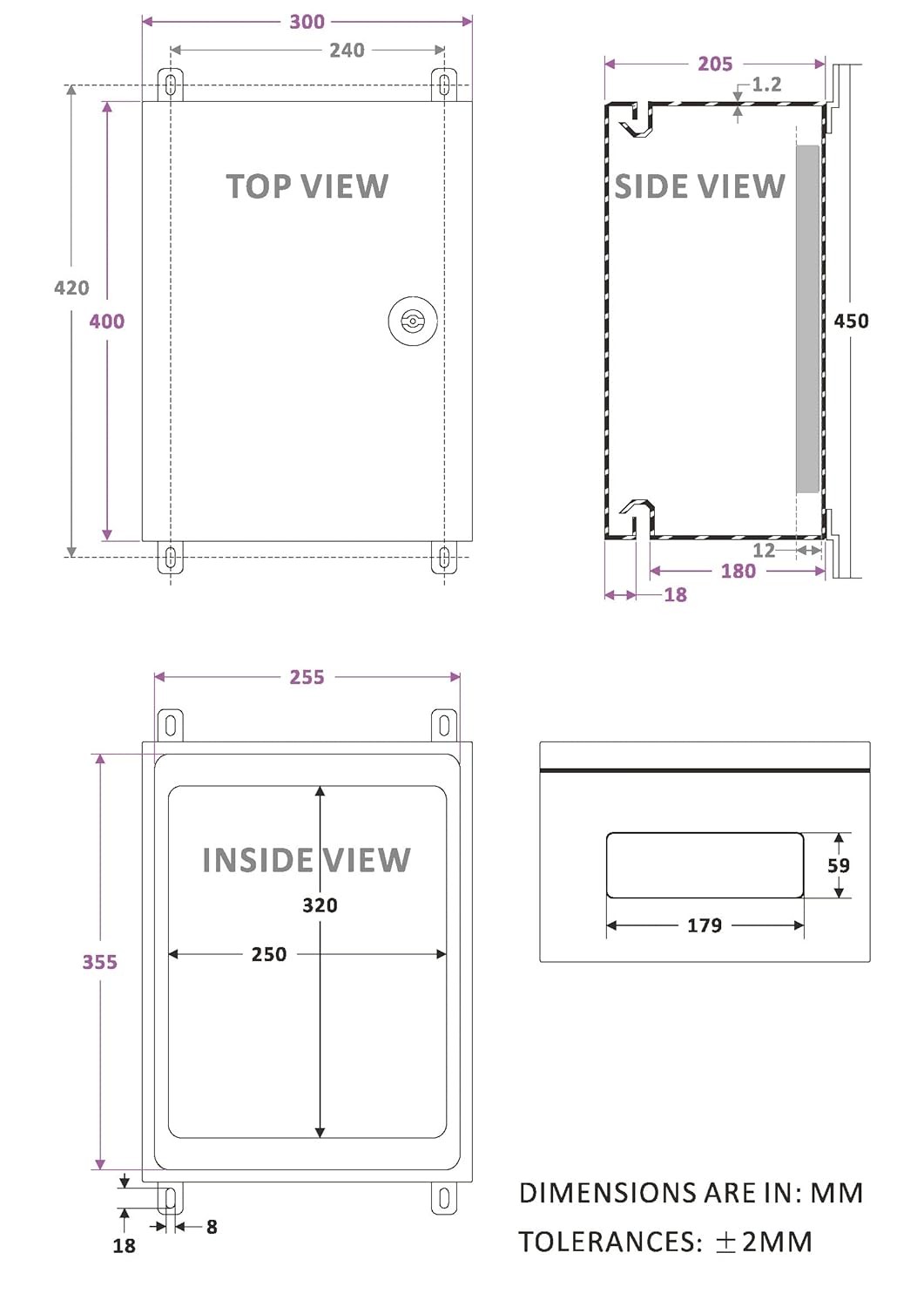 IP65 Weatherproof Metal Box 16" x 12" x 8", Silver
