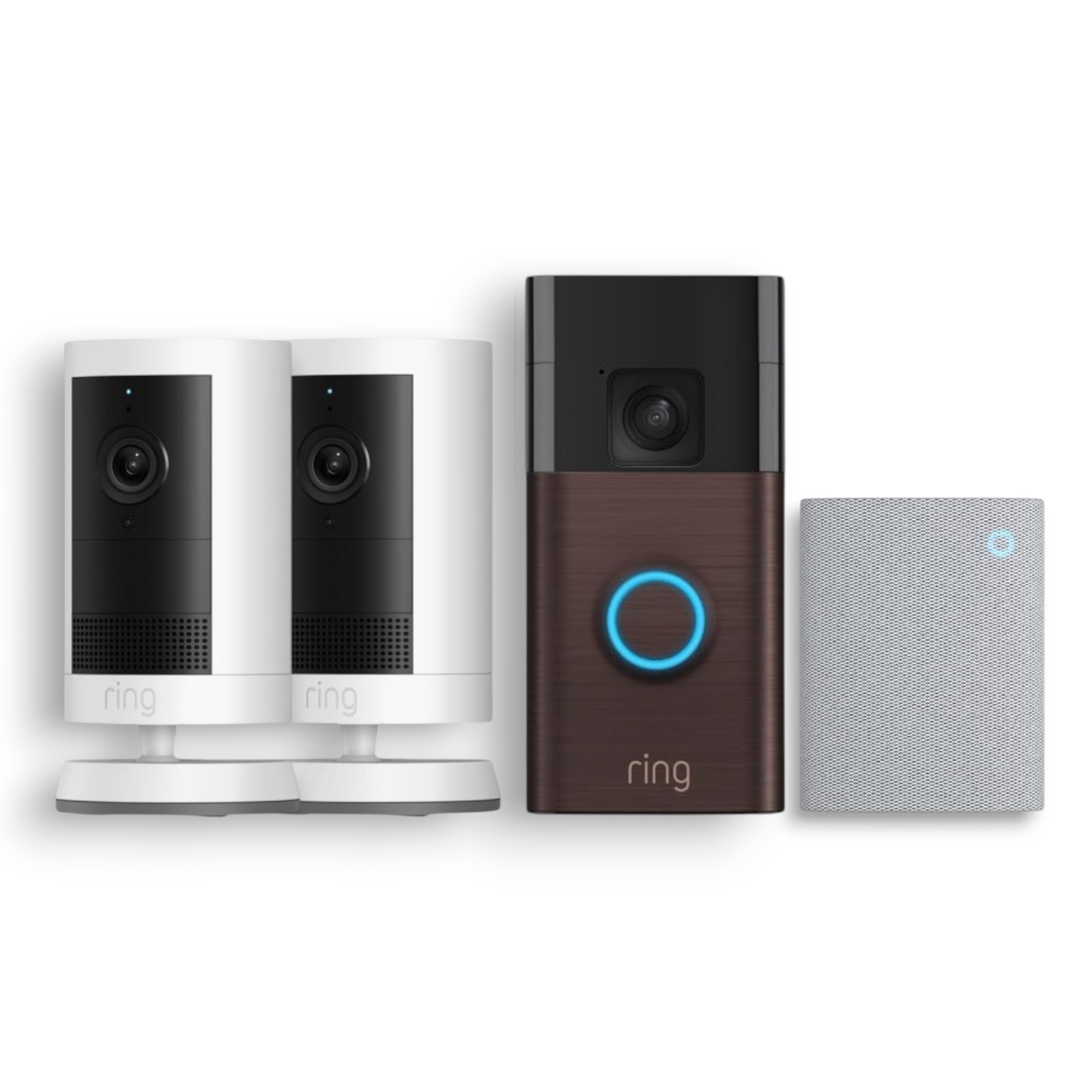 Ring Battery Doorbell Venetian Bronze with Smart Wi-Fi + Outdoor Cam Plus White