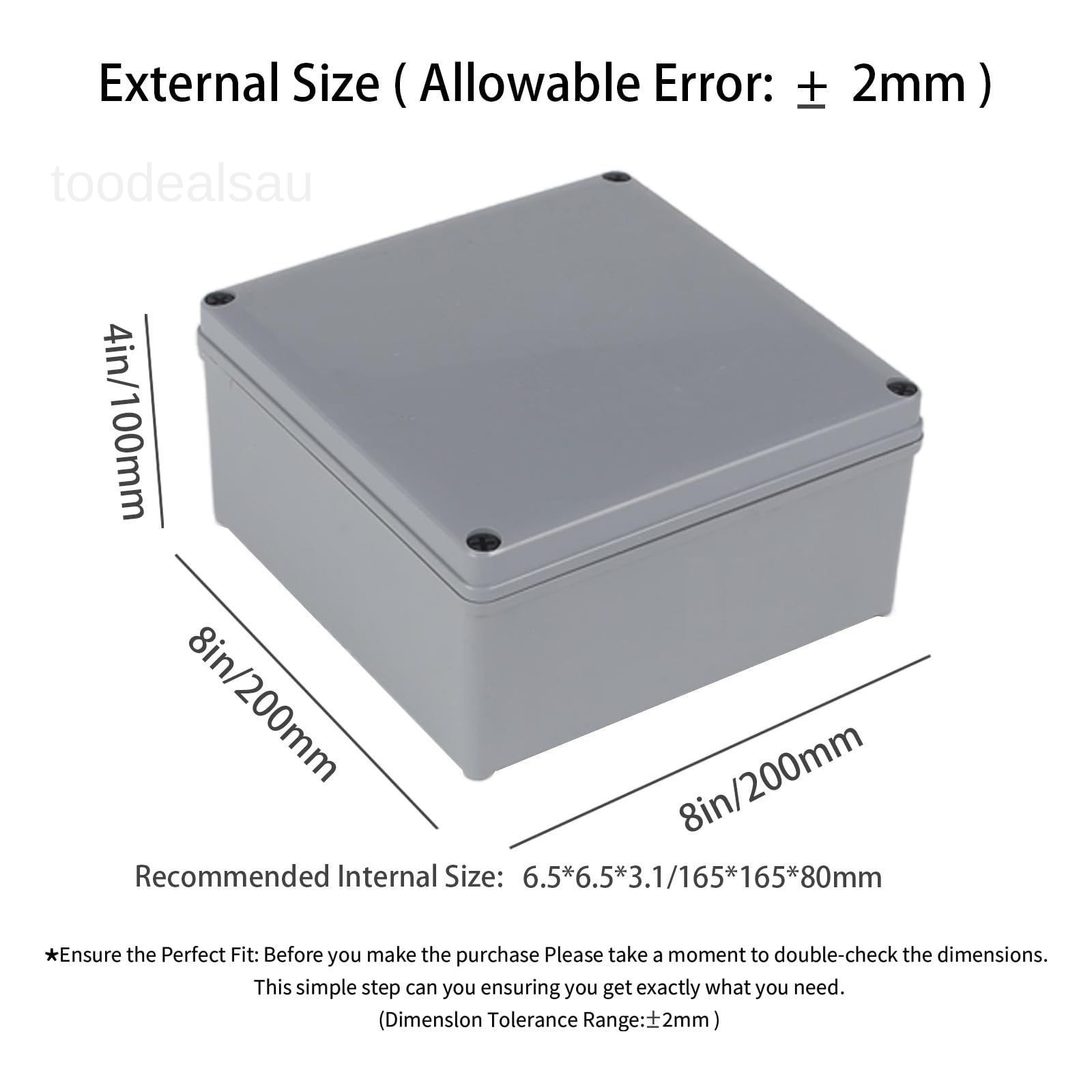Junction Boxes-8″ x 8″ x 4″ IP65 ABS Plastic Dustproof x x 4″, Grey