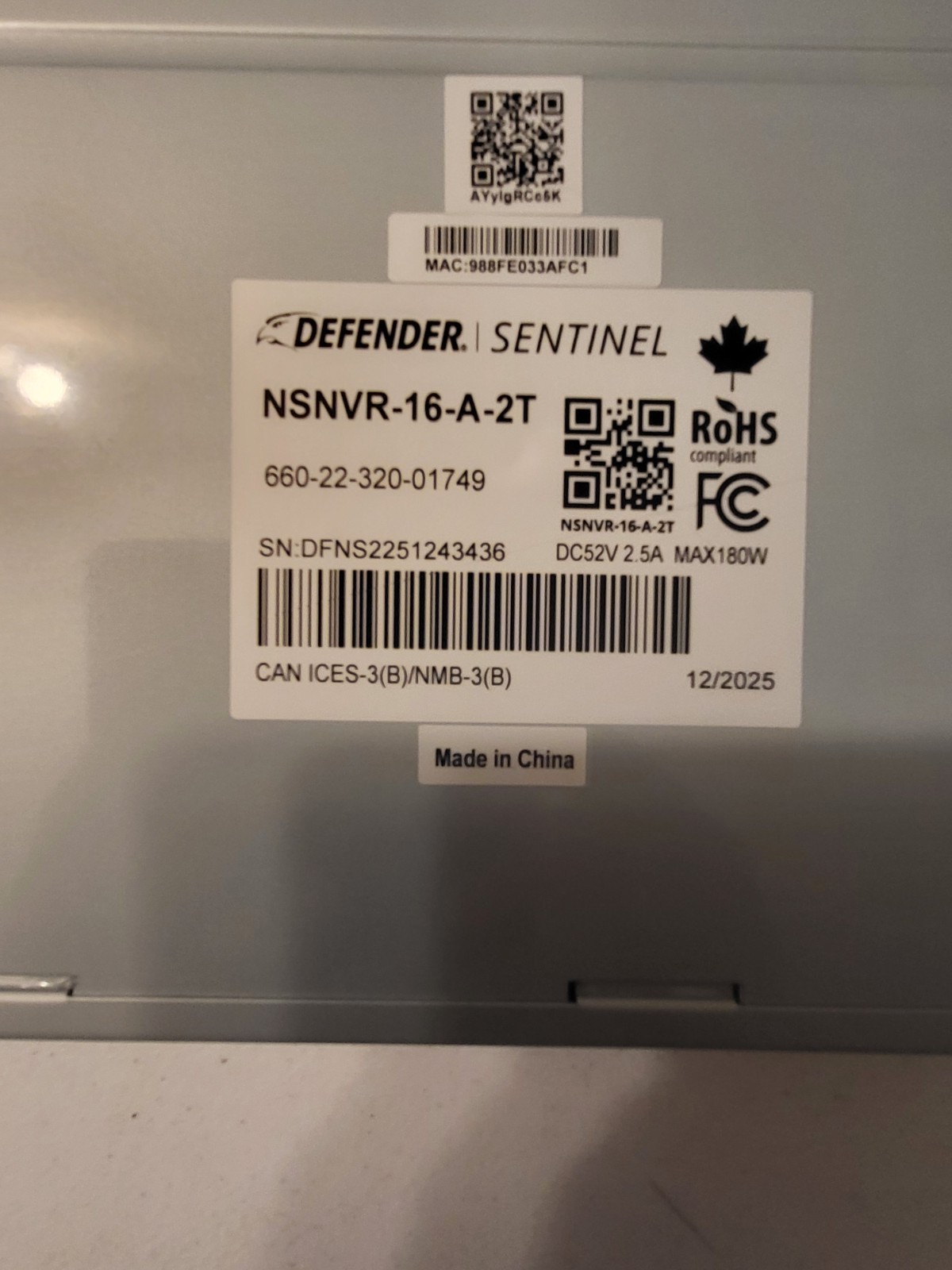 Defender Sentinel NVR, NSNVR-16-A-2T, 4K Ultra HD 16 Ch POE 2TB No Cameras Open